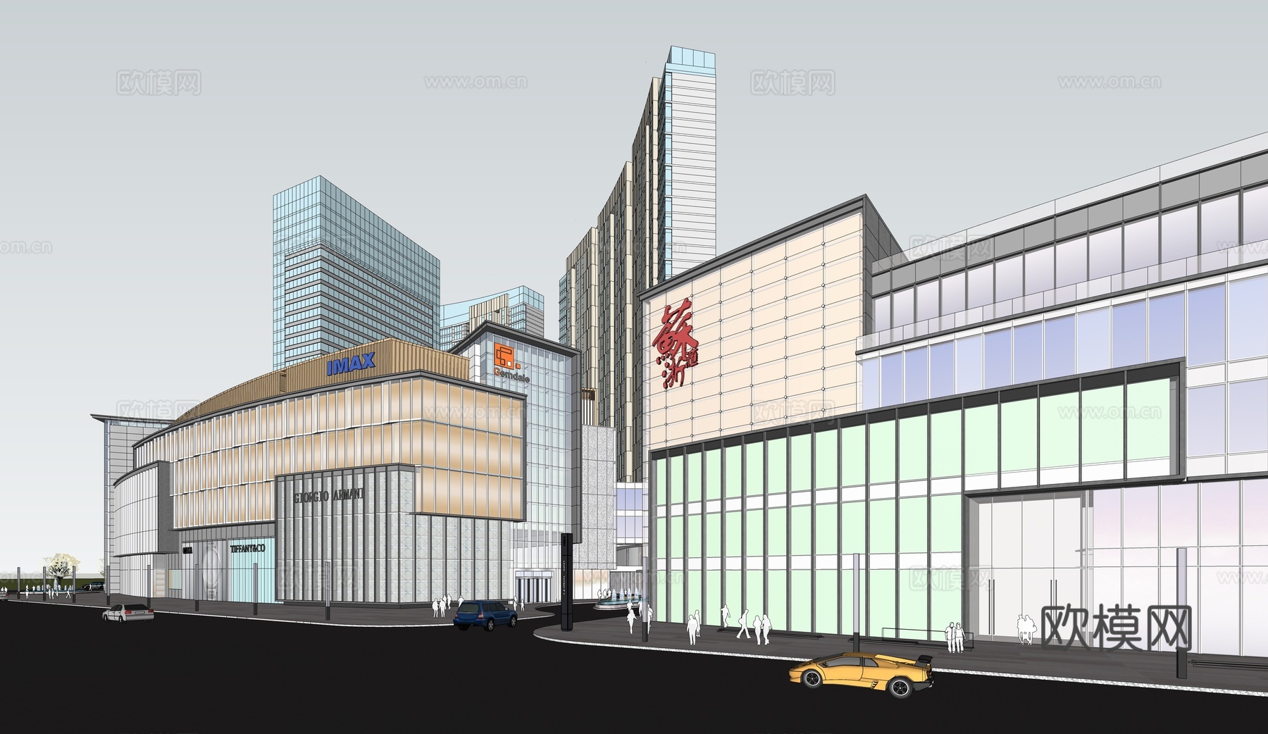 现代商业综合体 商业街 屋顶绿化 商场建筑su模型
