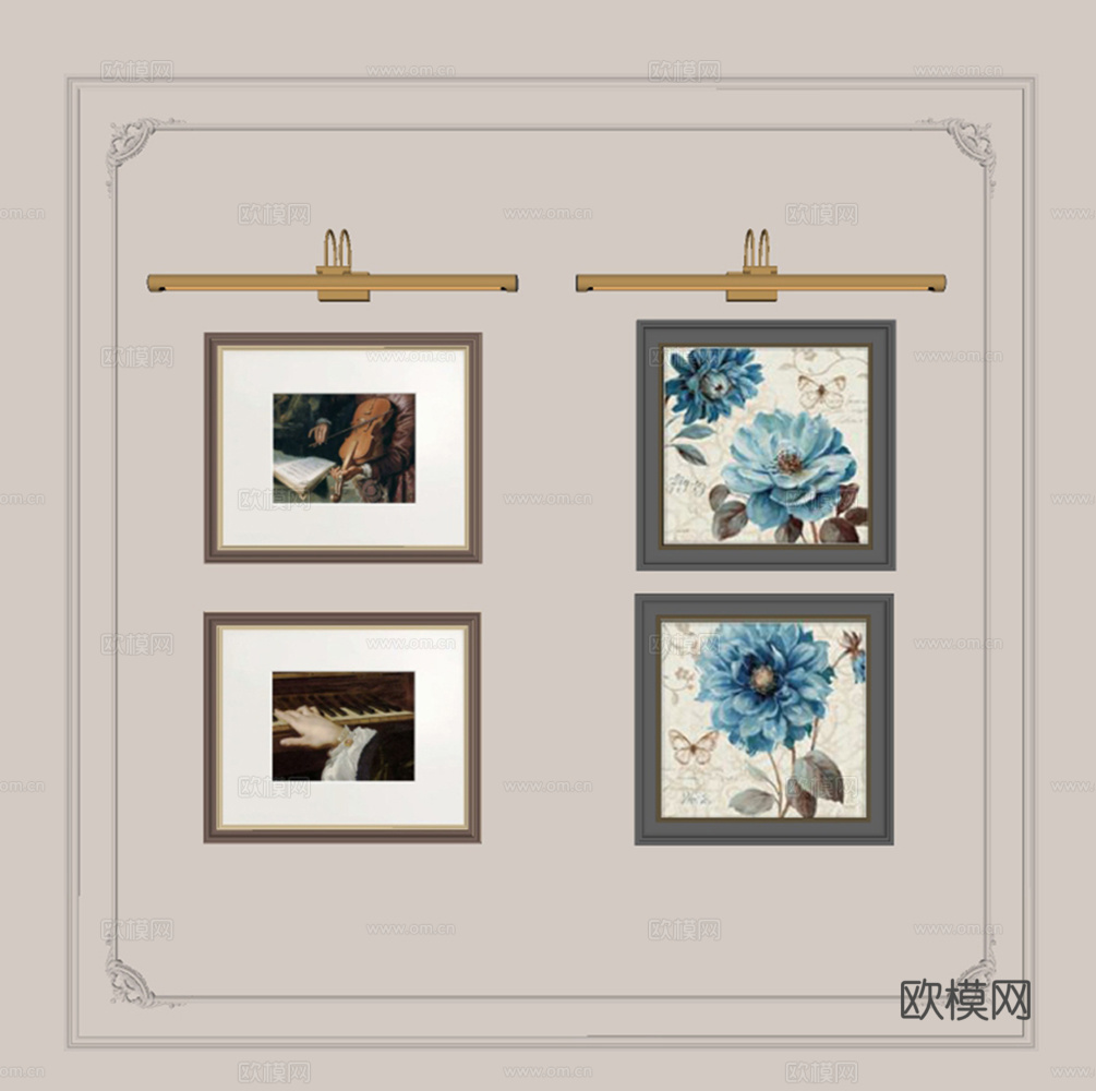 法式轻奢壁灯壁画su模型