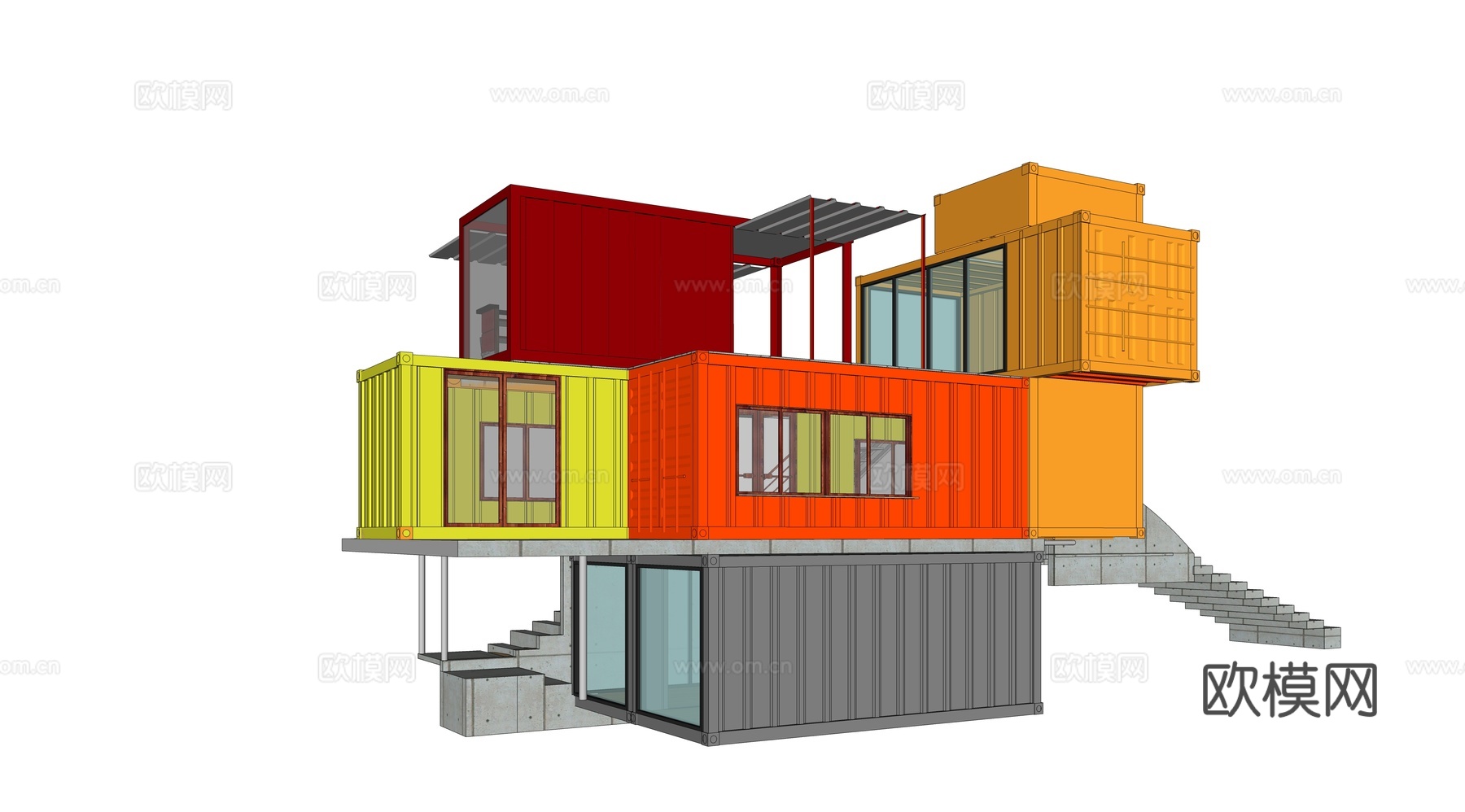 集装箱建筑 集装箱别墅 集装箱休息驿站su模型