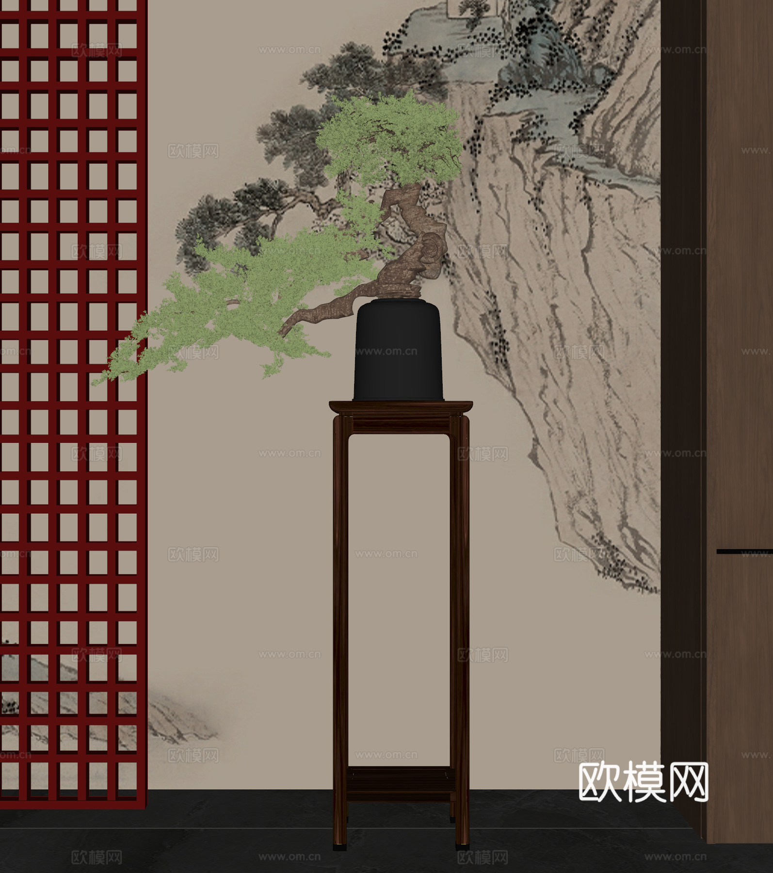 新中式盆栽su模型