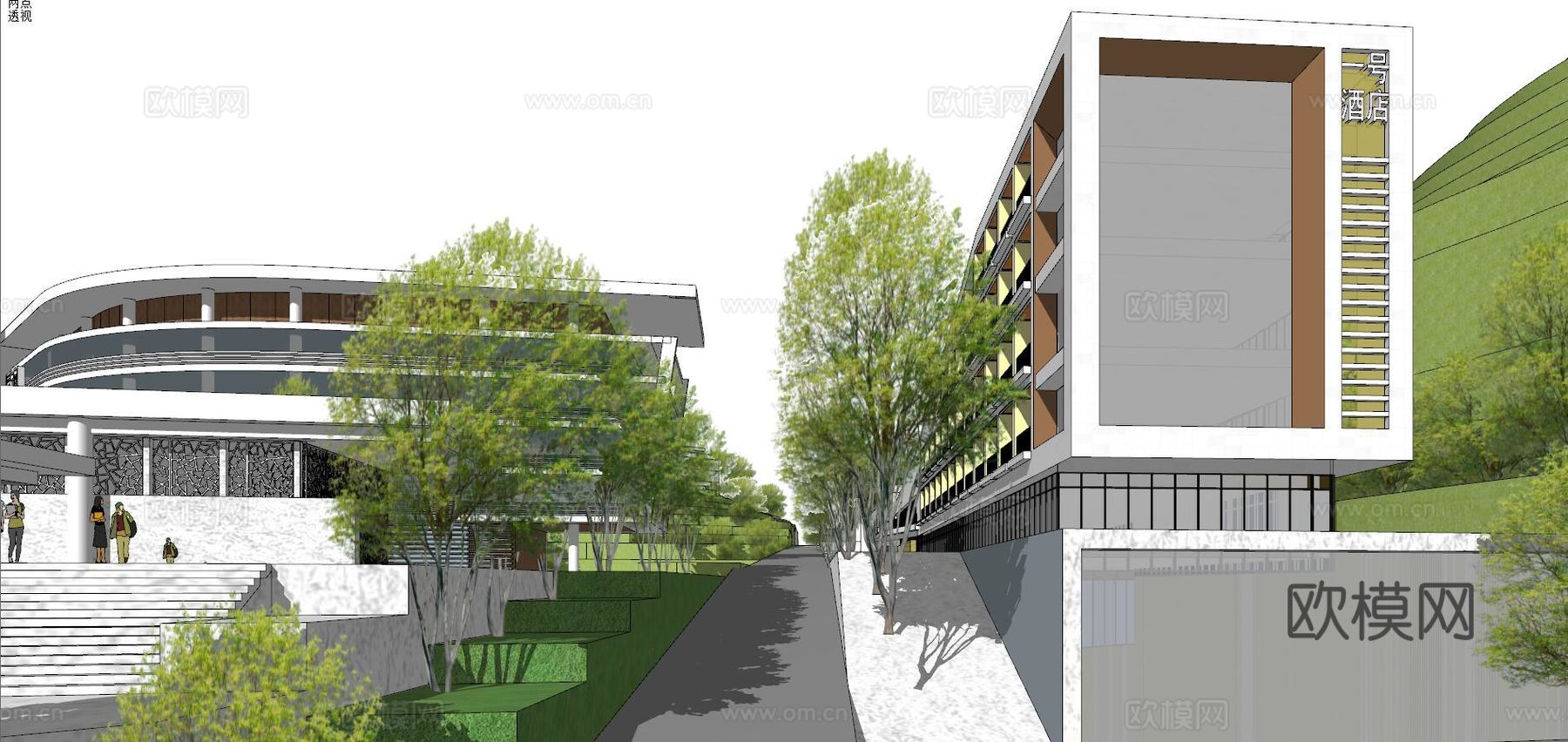 县中医院+酒店商业街 山地现代 模型su模型