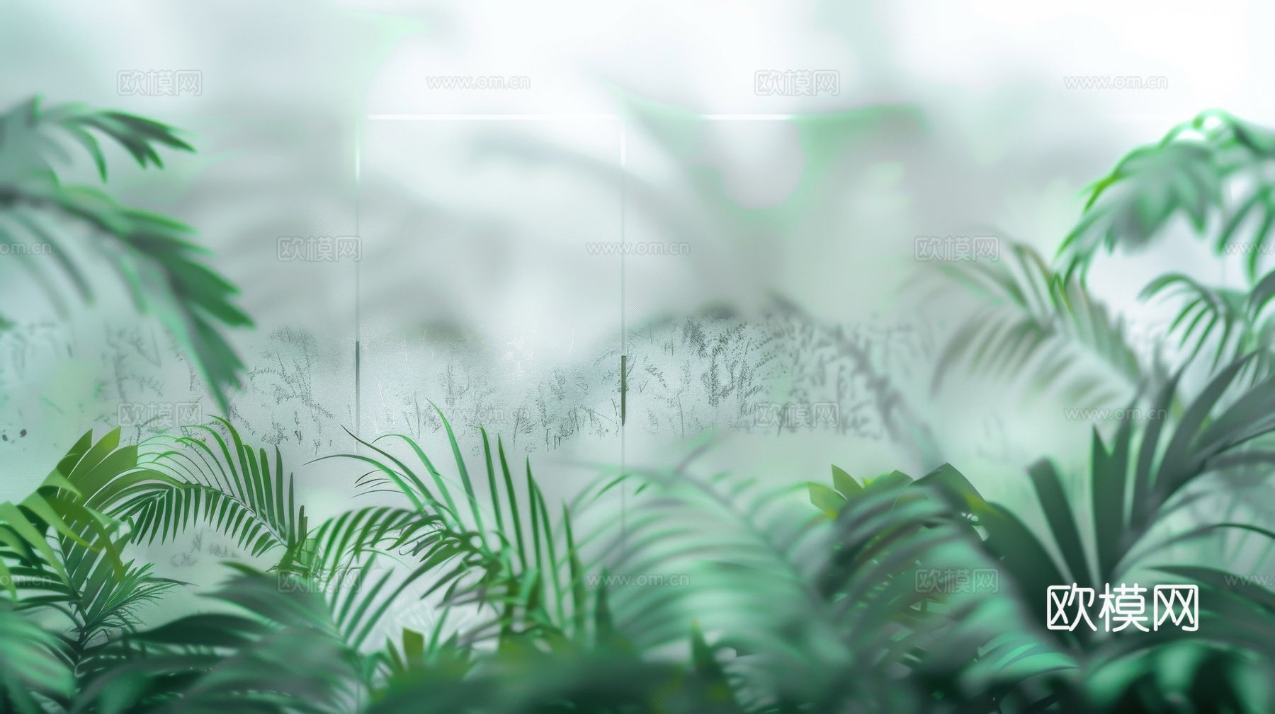 夹丝磨砂玻璃幕墙植物隔断下载（渲染图3）