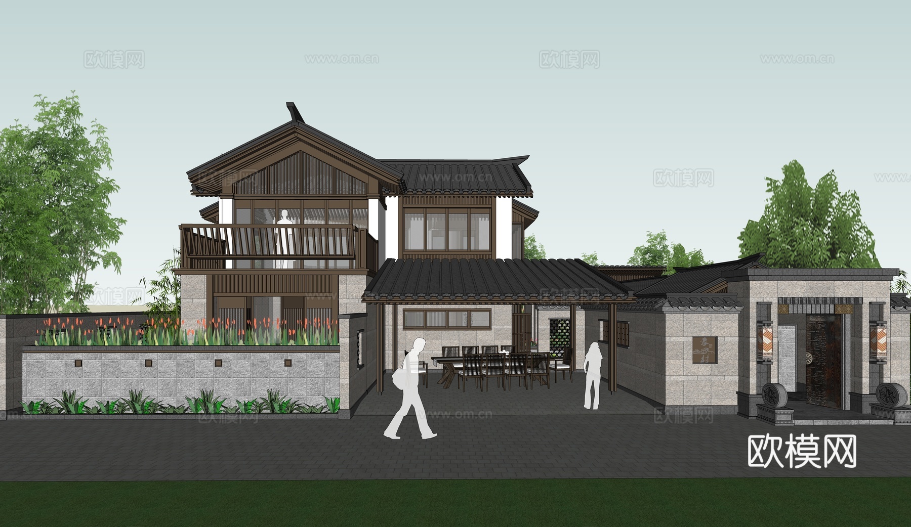 中式民宿建筑 民宿景观庭院 游客驿站 私人会所 别墅su模型
