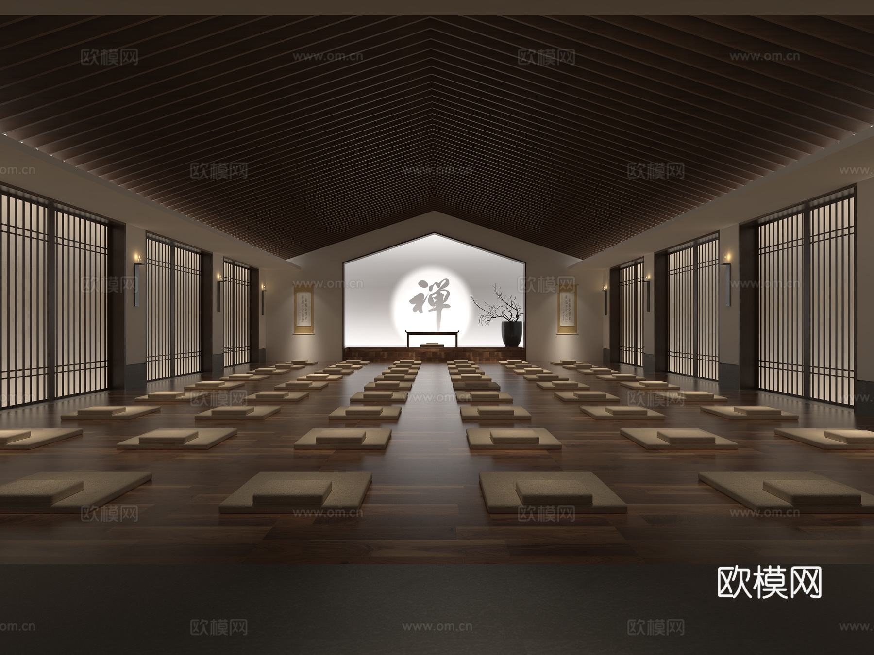 新中式禅修寺院3d模型