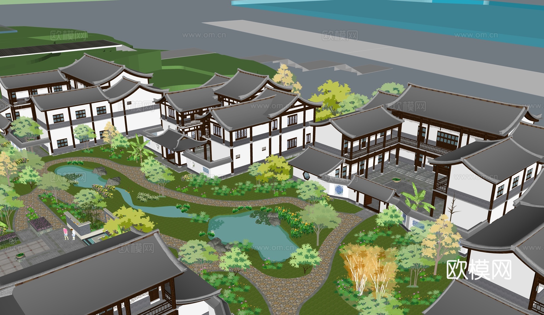 中式寺庙 古塔 中式风景园林su模型