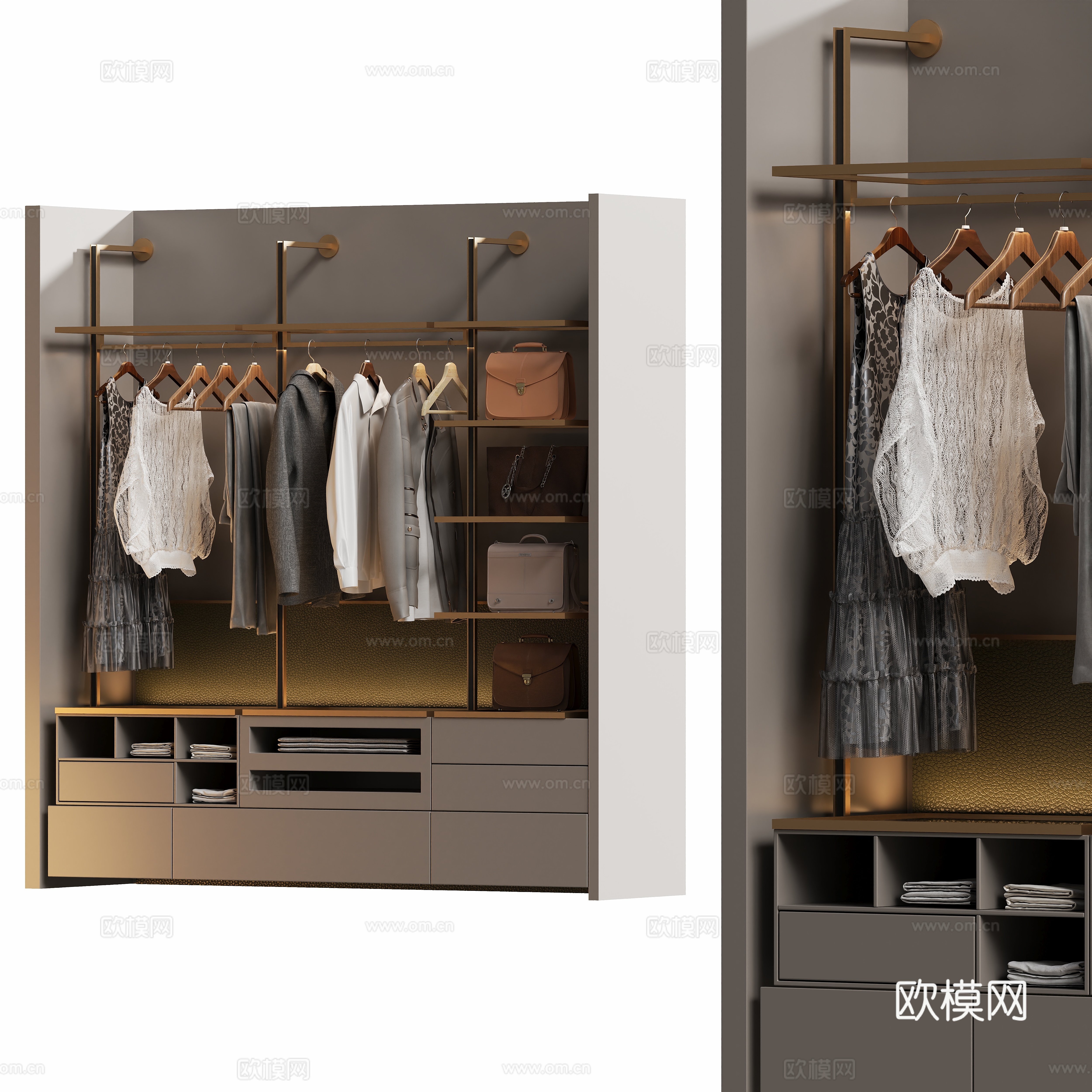现代开放衣柜衣服3d模型