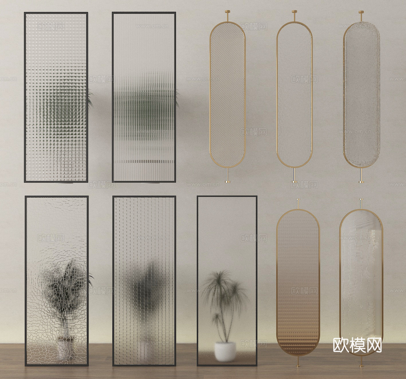 玻璃屏风 隔断su模型