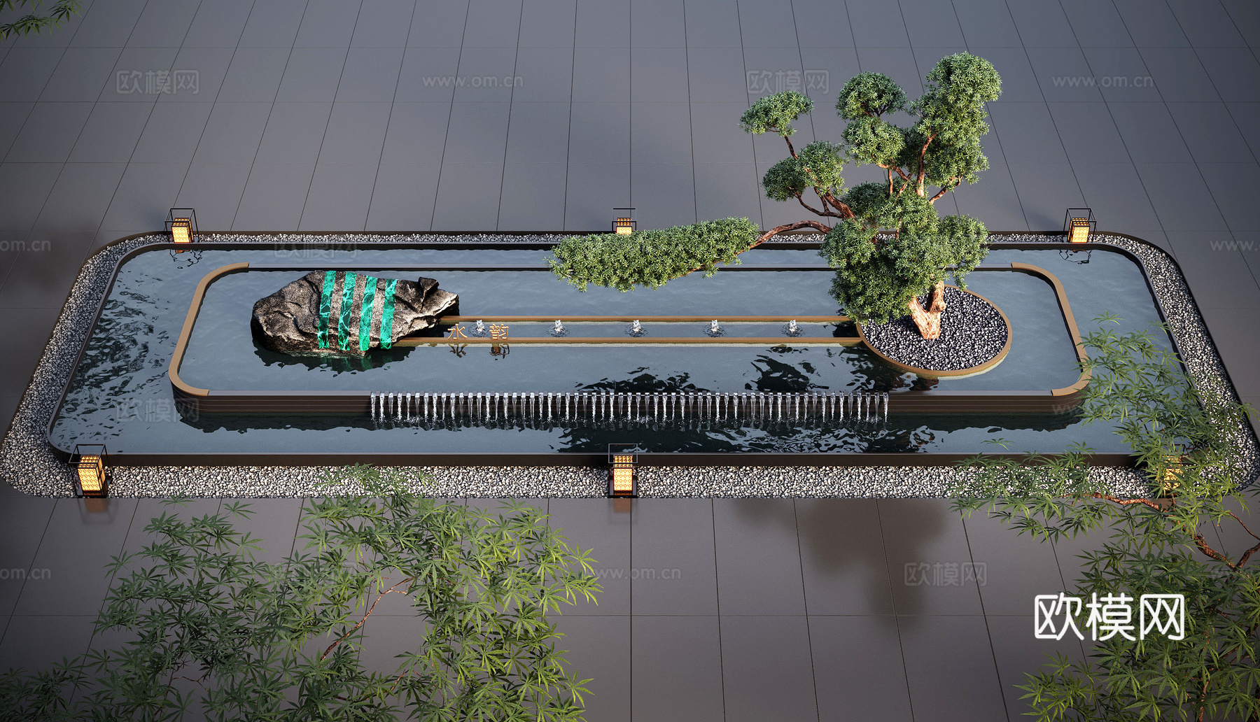 现代水景观 庭院水景 水钵叠水 跌水3d模型