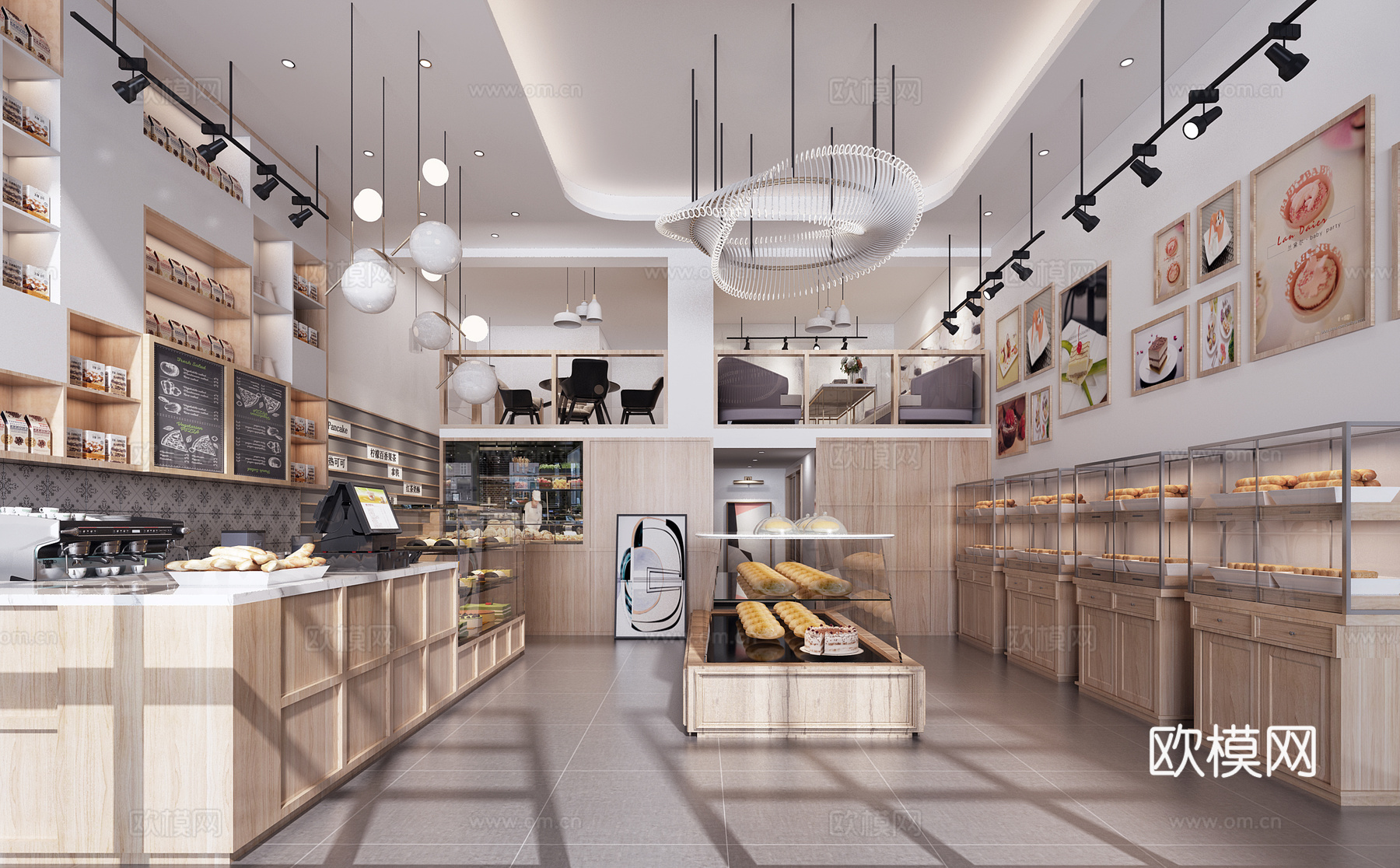 现代简约面包店 吊灯 货架3d模型