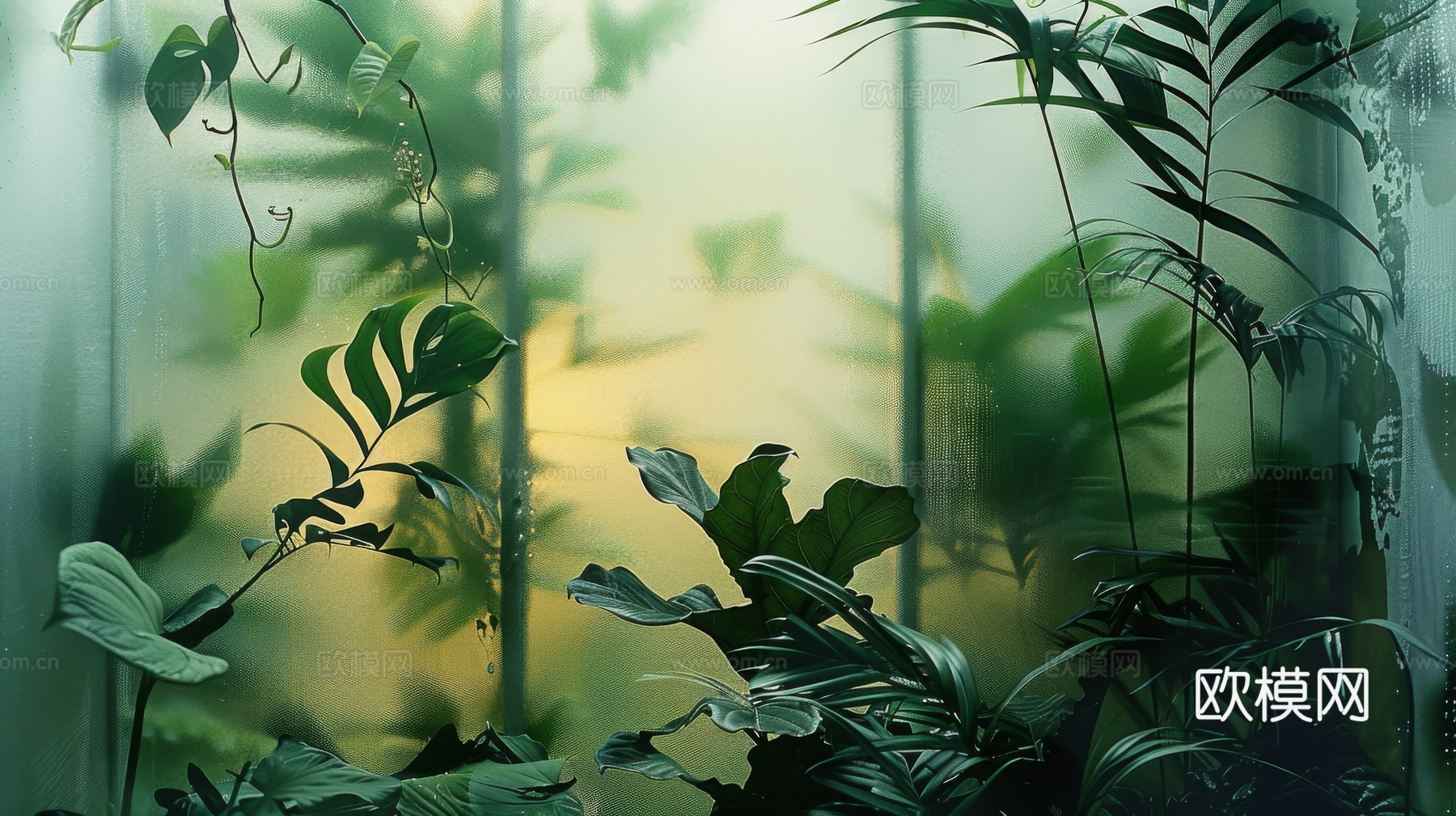 夹丝磨砂玻璃幕墙植物隔断