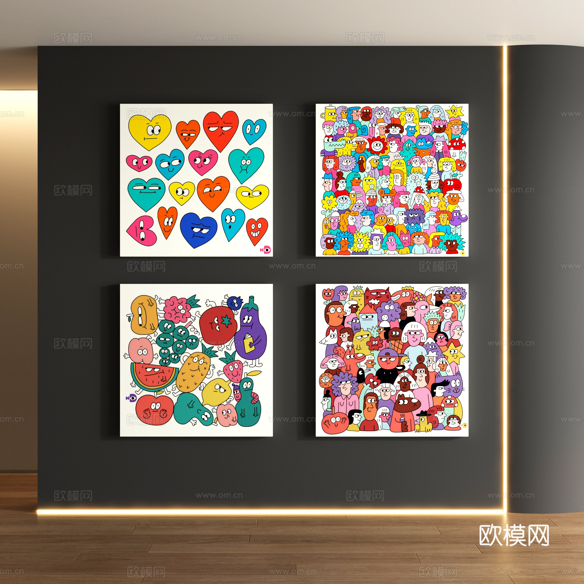 包豪斯卡通装饰画su模型
