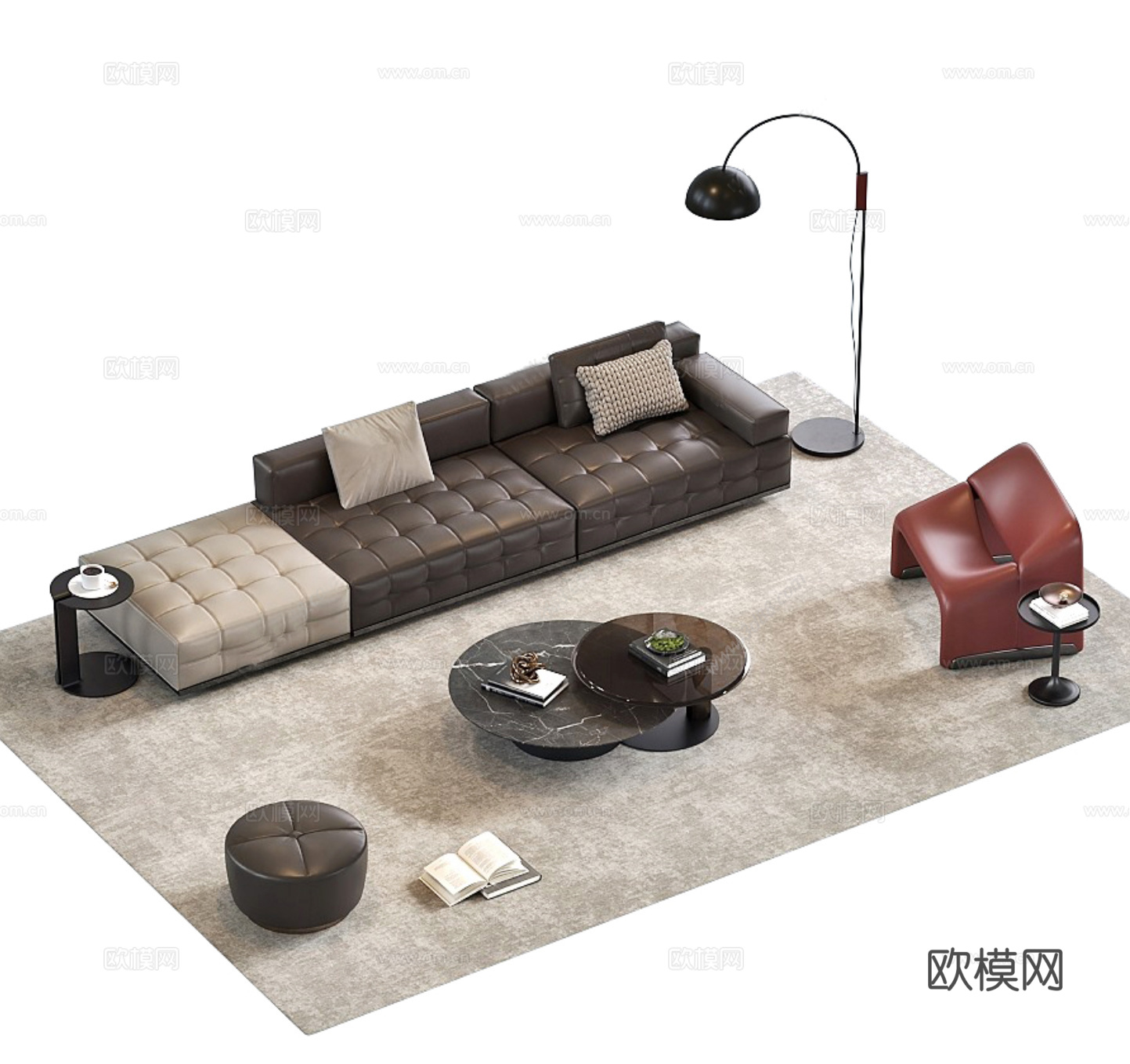 现代意式沙发茶几组合3d模型