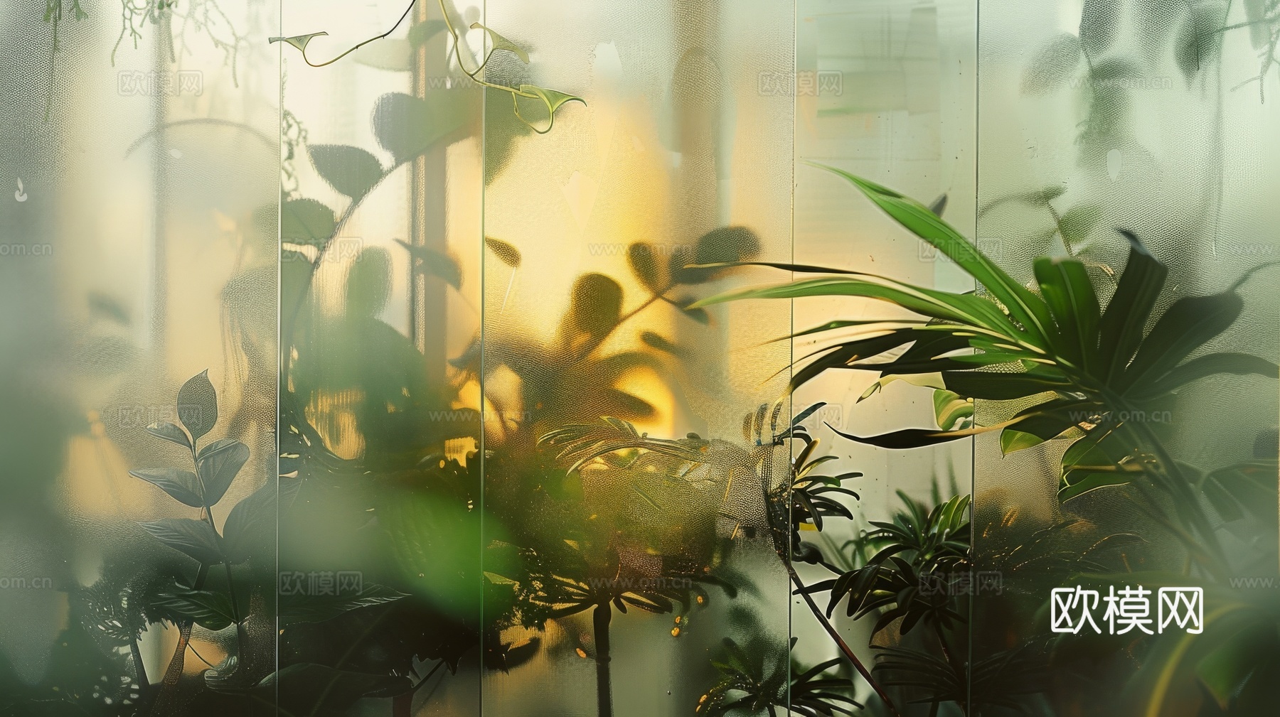 夹丝磨砂玻璃幕墙植物隔断