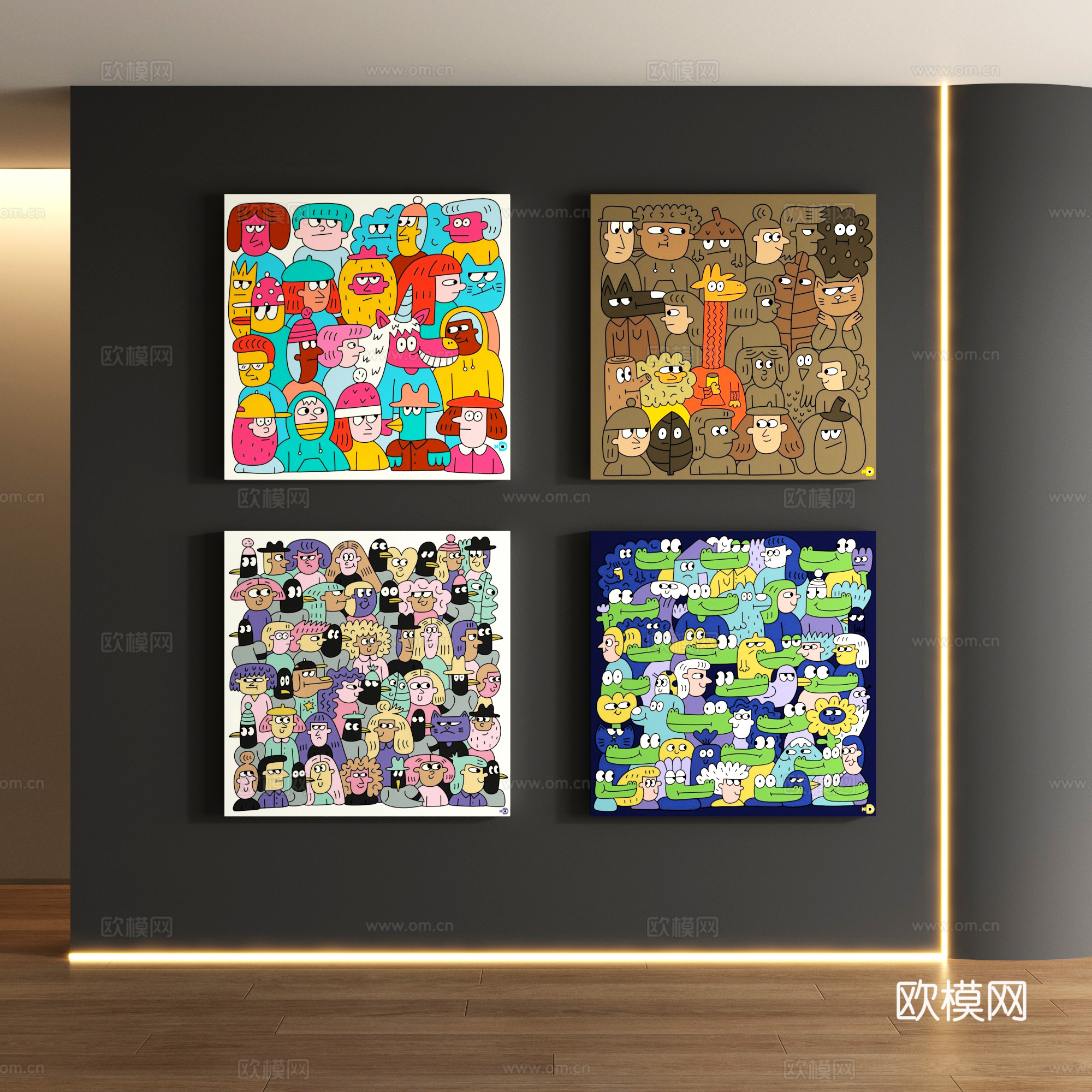 包豪斯卡通装饰画su模型