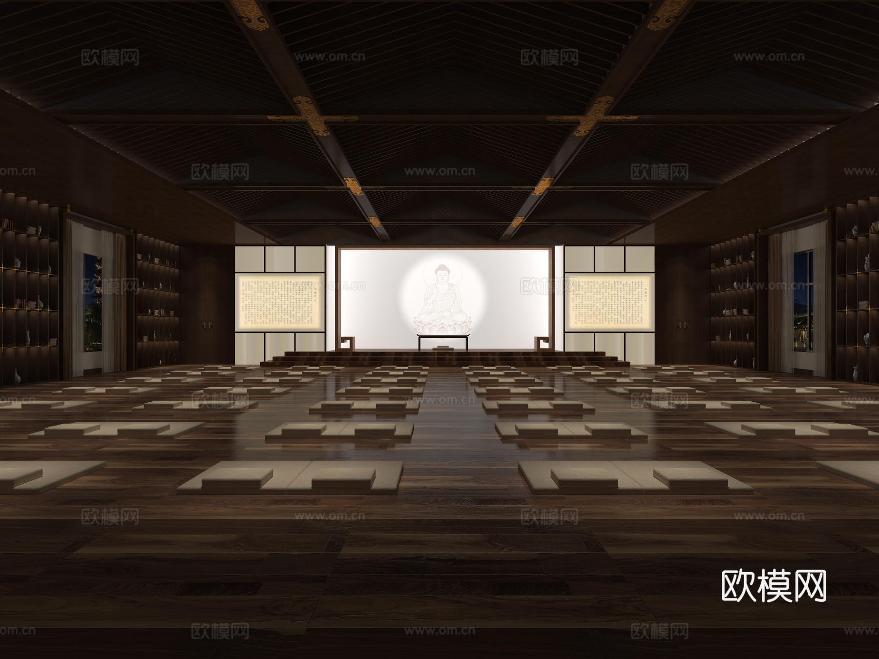 新中式禅修寺院3d模型