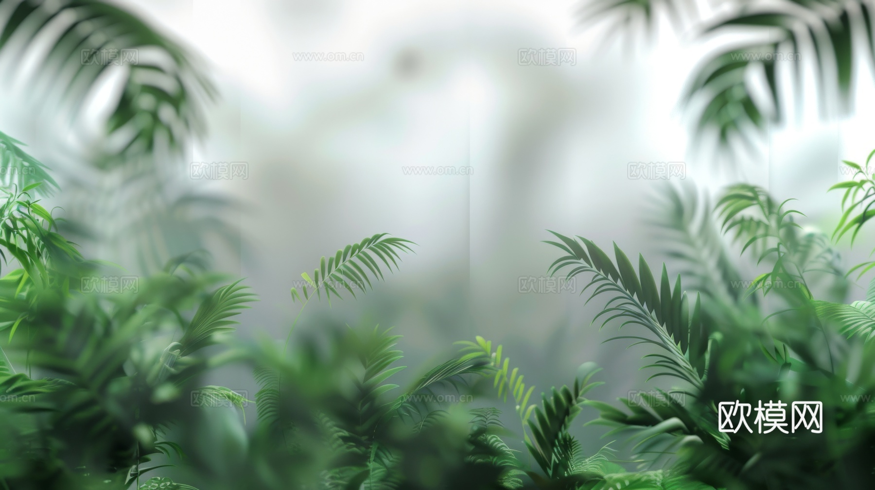 夹丝磨砂玻璃幕墙植物隔断下载（渲染图1）