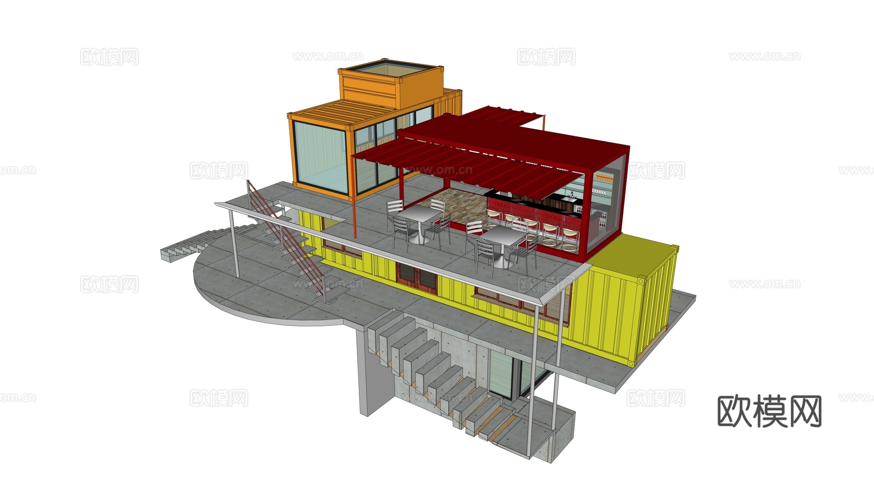 集装箱建筑 集装箱别墅 集装箱休息驿站su模型
