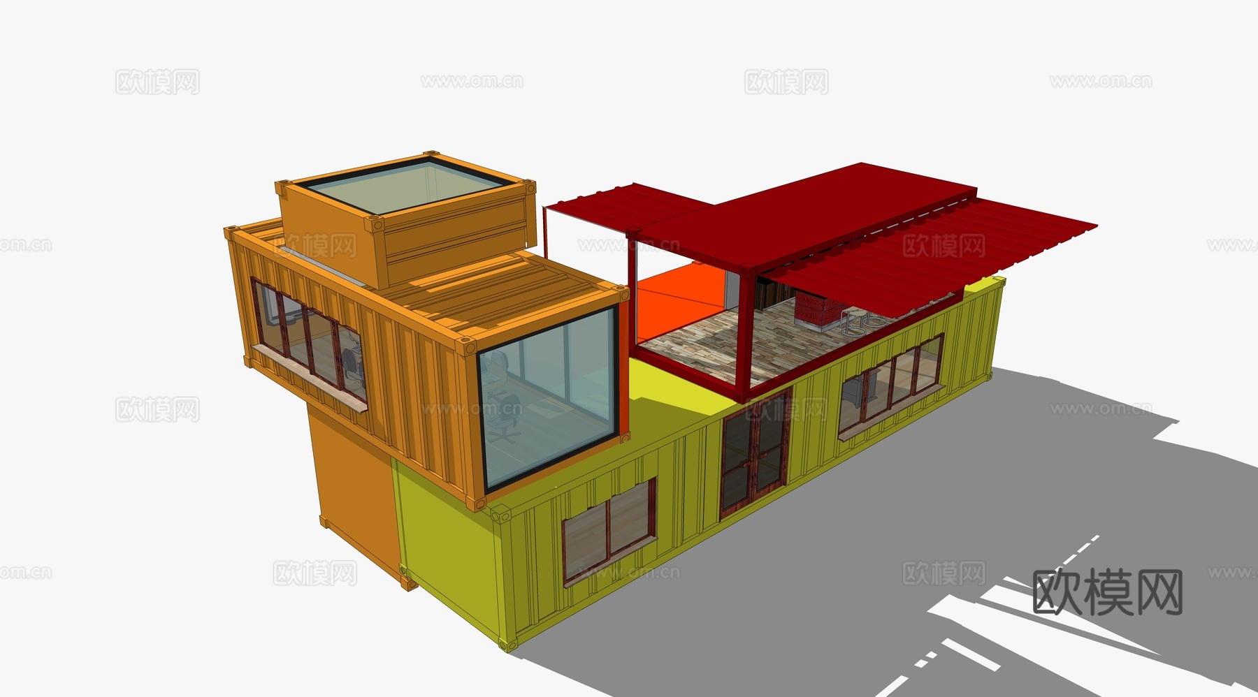 集装箱建筑 集装箱休息驿站 临时建筑su模型