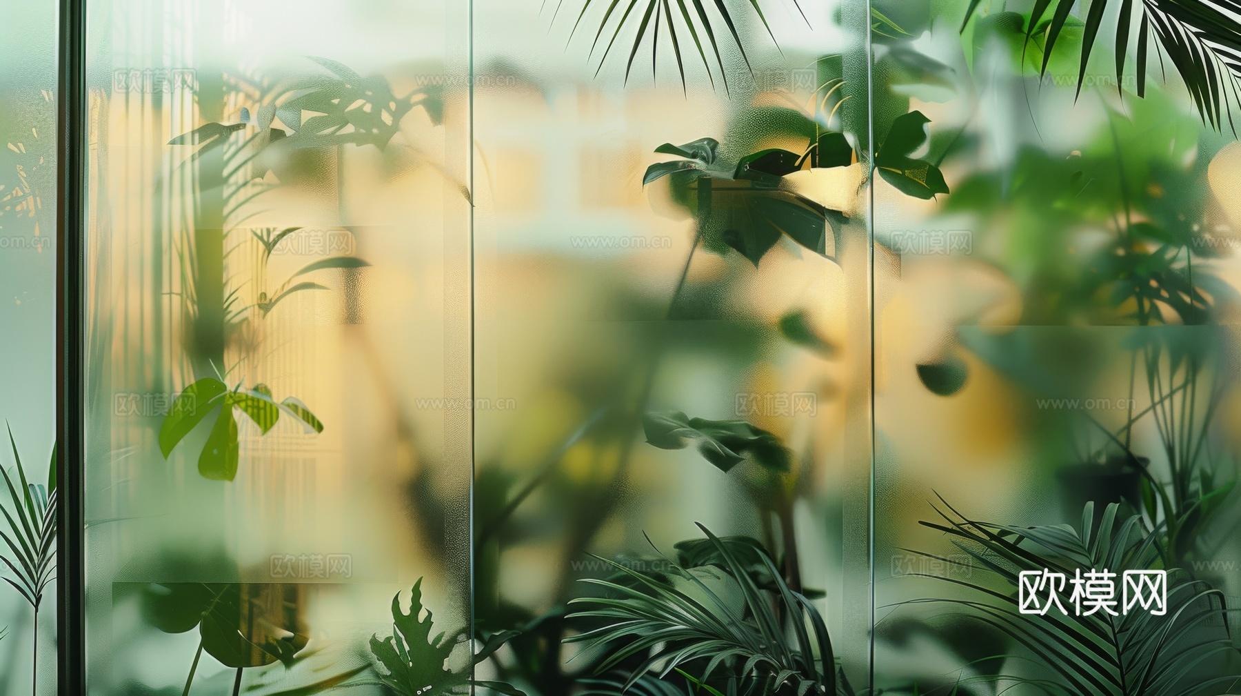 夹丝磨砂玻璃幕墙植物隔断