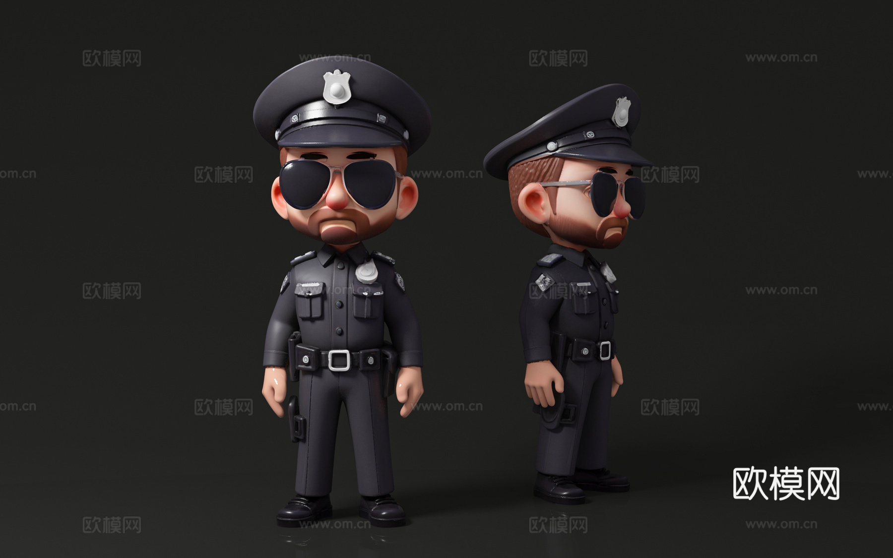 警察警官职业黑警 泰国警察菲律宾警察 卡通人物 Q版人物 动3d模型