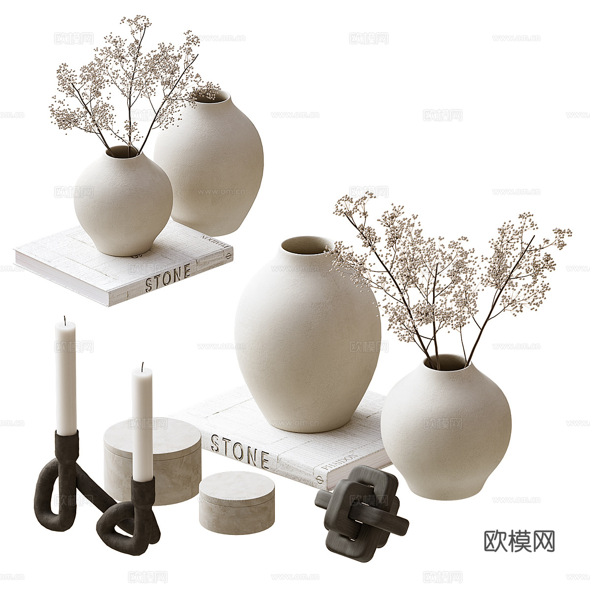 新中式侘寂花瓶花艺3d模型
