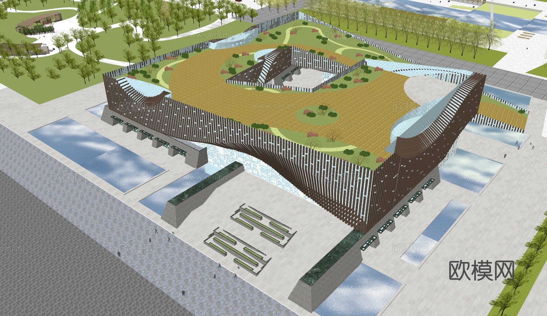现代博物馆 展览馆 科技馆 图书馆 艺术展厅su模型