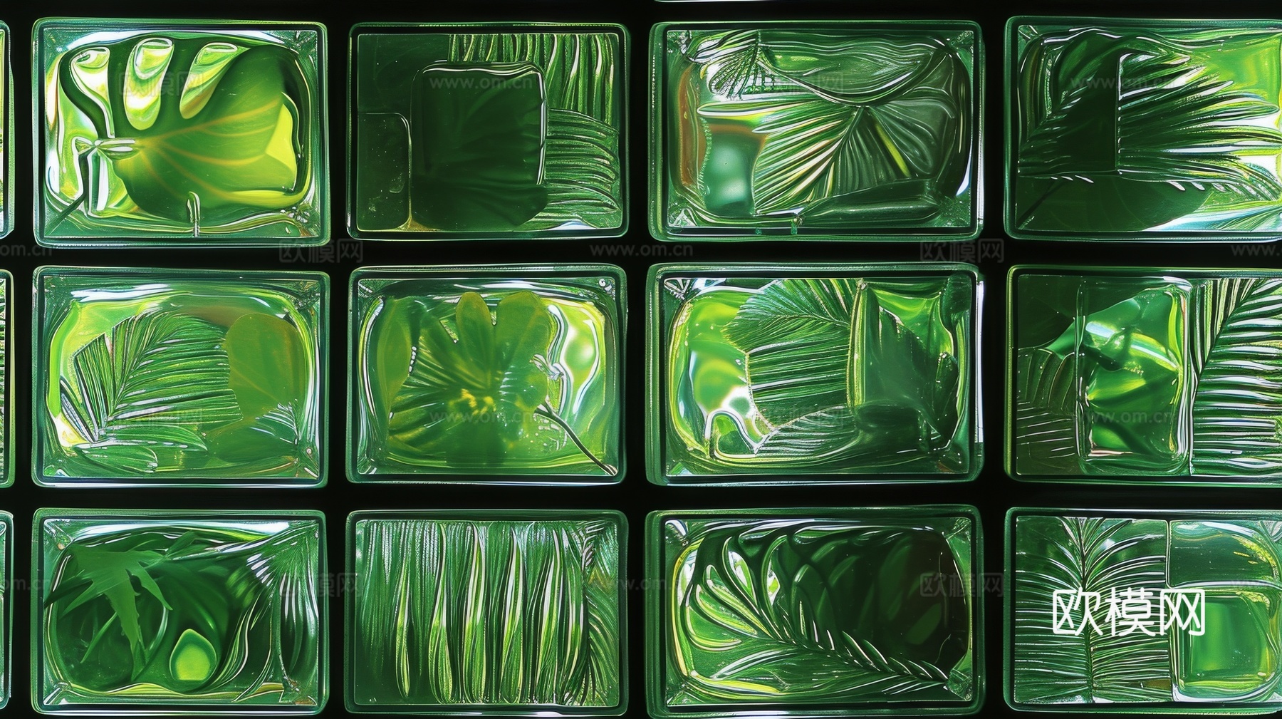 夹丝磨砂玻璃幕墙植物隔断下载（渲染图1）