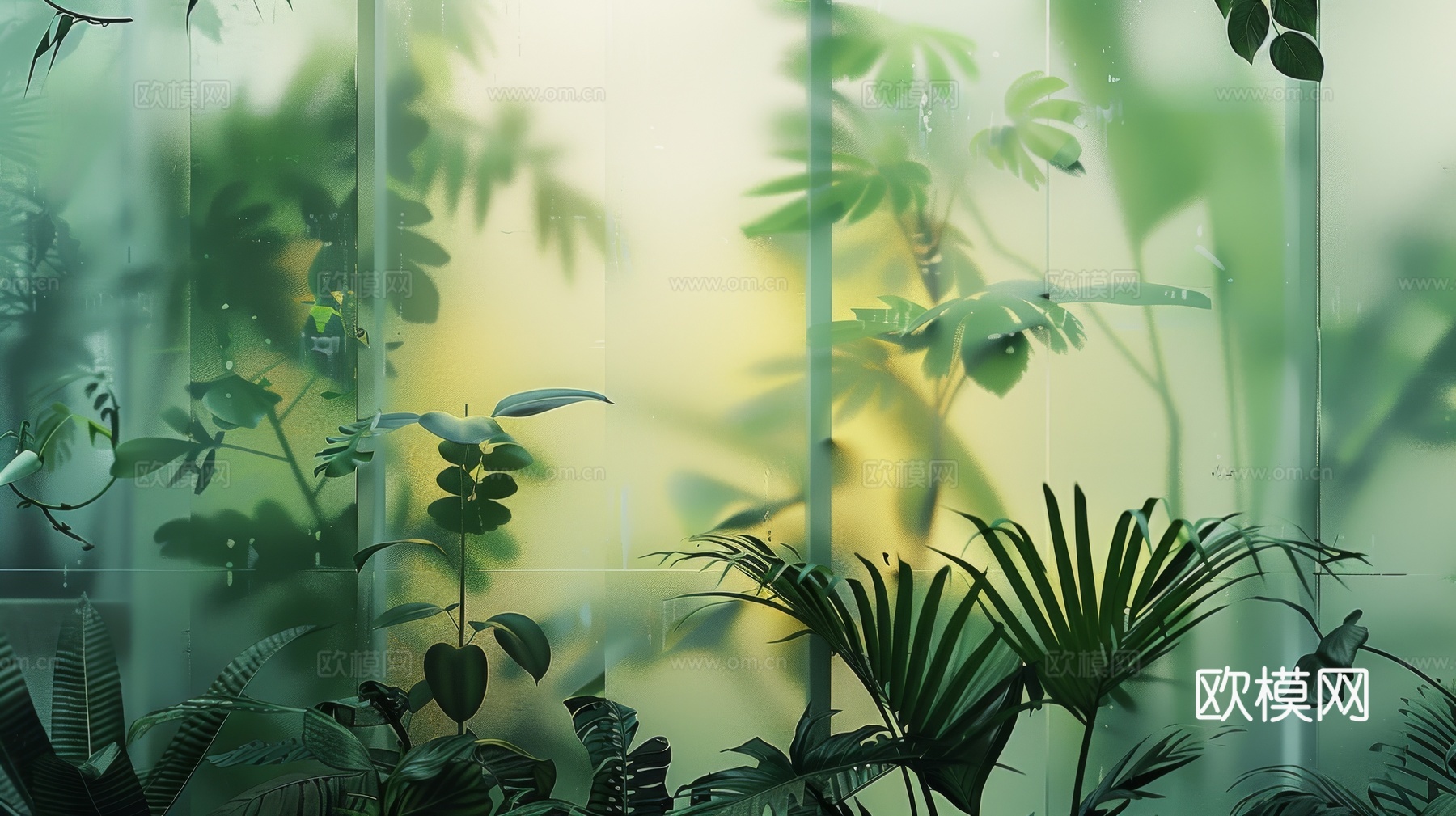 夹丝磨砂玻璃幕墙植物隔断