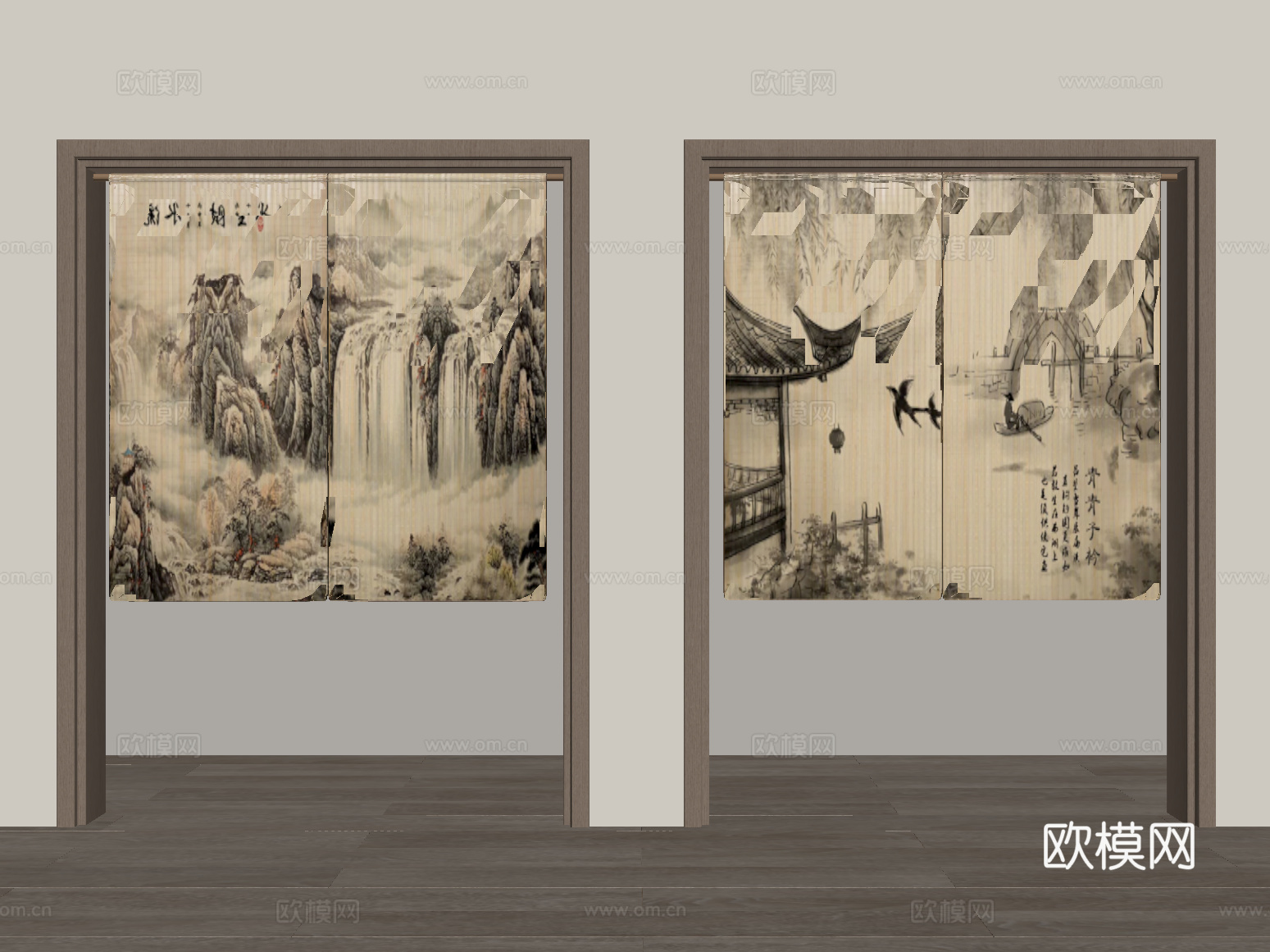 门帘 中式门帘 布帘su模型