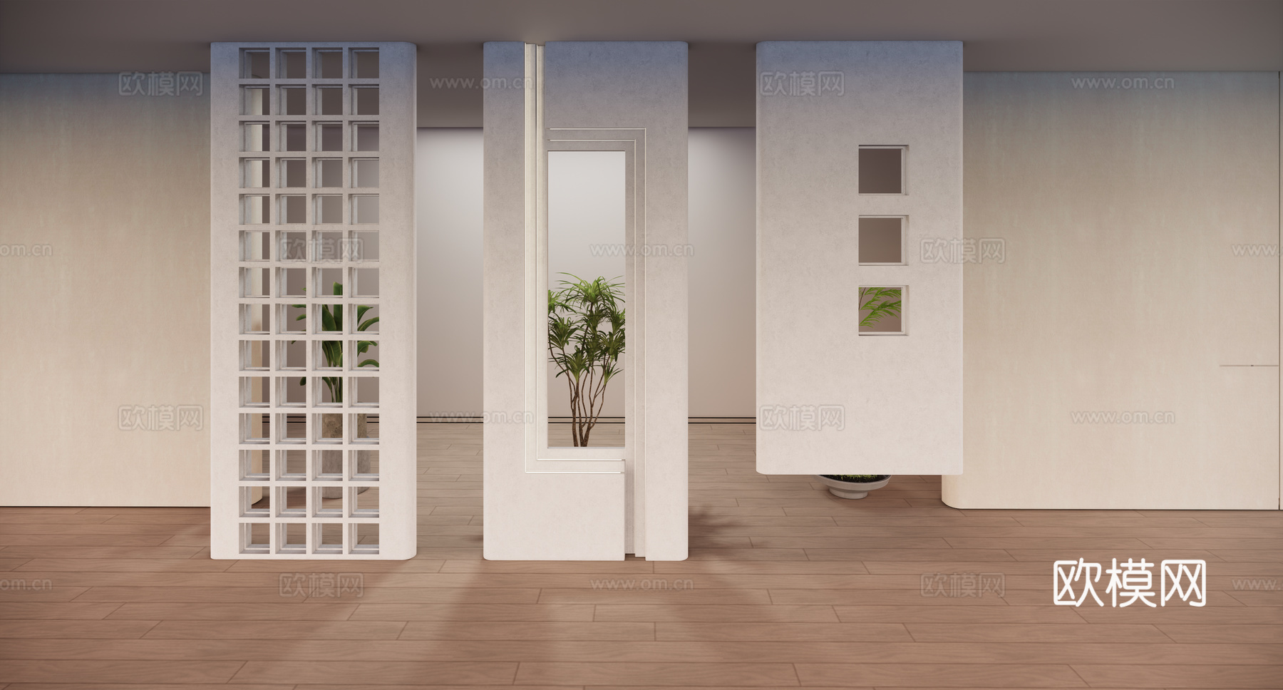 现代侘寂风客厅石质隔断组合su模型下载（渲染图1）