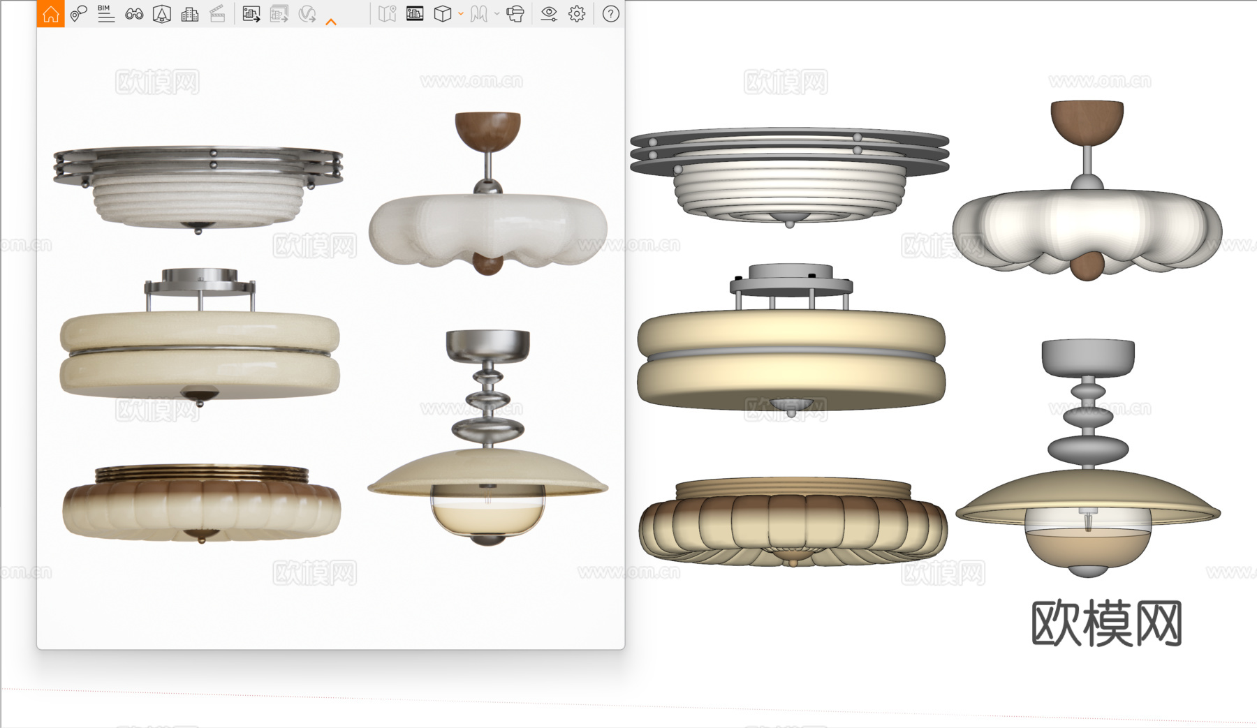中古卧室吸顶灯 法式包豪斯吊灯 阳台餐厅书房灯具su模型下载（渲染图2）