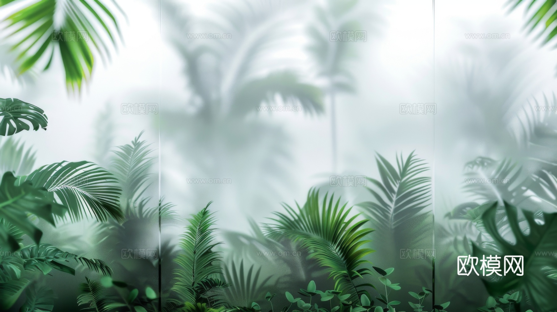 夹丝磨砂玻璃幕墙植物隔断