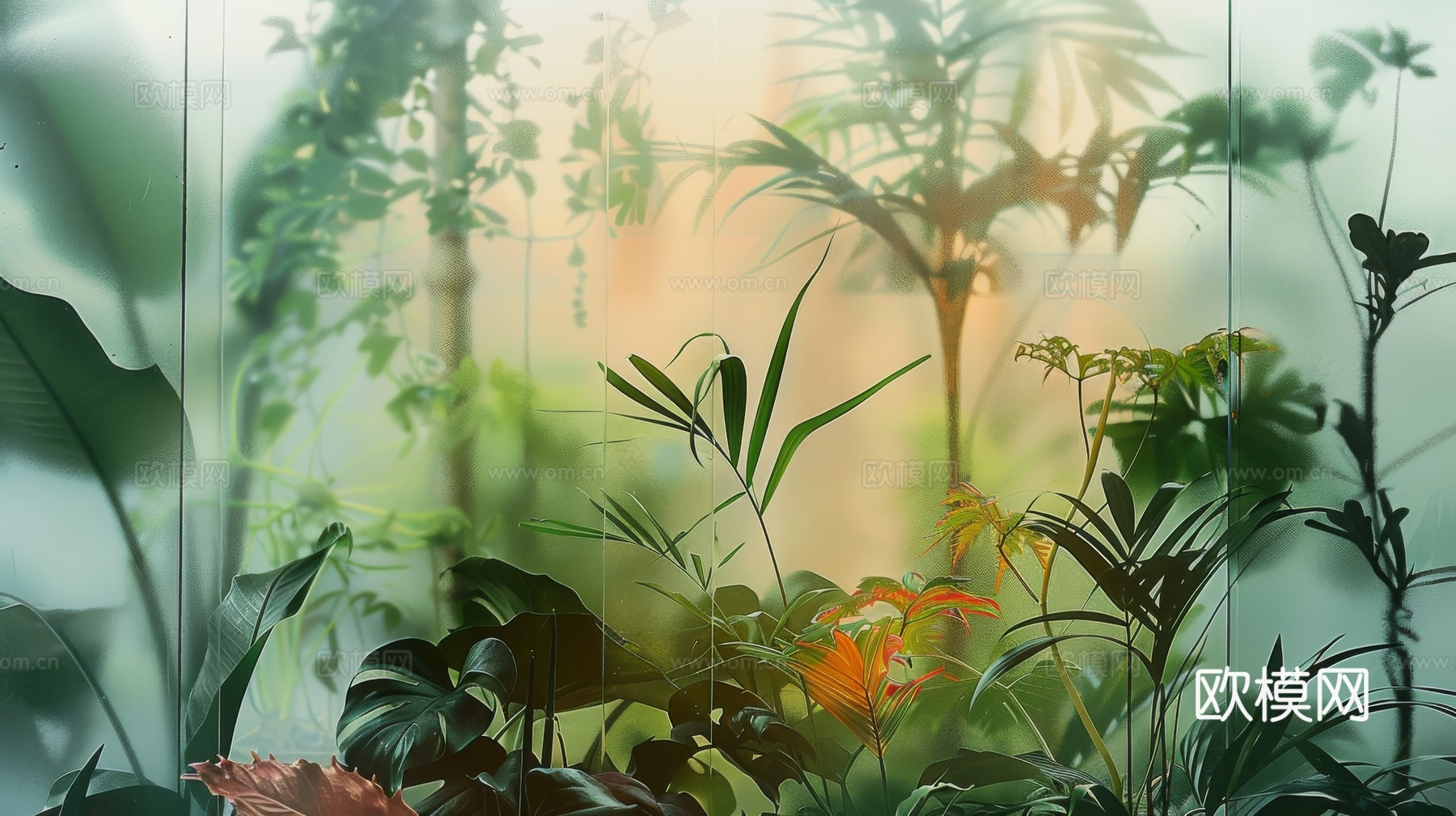 夹丝磨砂玻璃幕墙植物隔断下载（渲染图8）