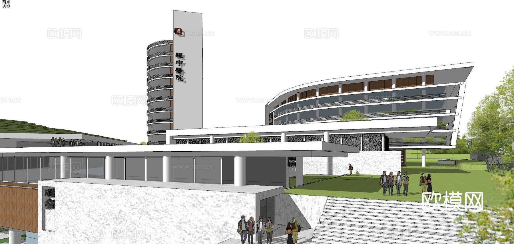 县中医院+酒店商业街 山地现代 模型su模型