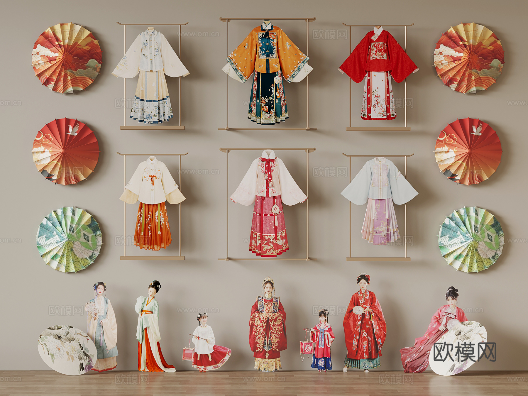 衣服 现代古装汉服人物 油纸伞3d模型
