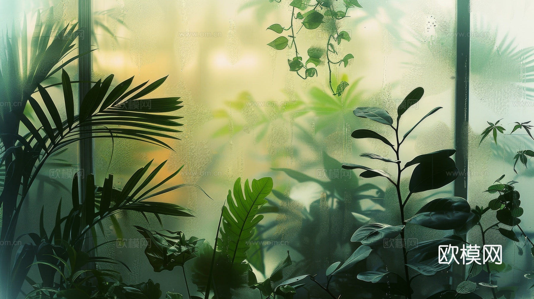 夹丝磨砂玻璃幕墙植物隔断