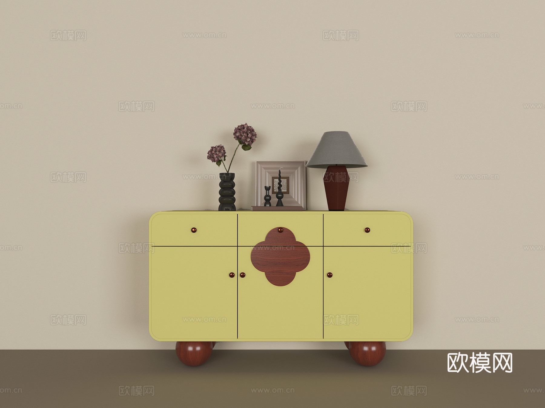 现代奶油风端景柜3d模型