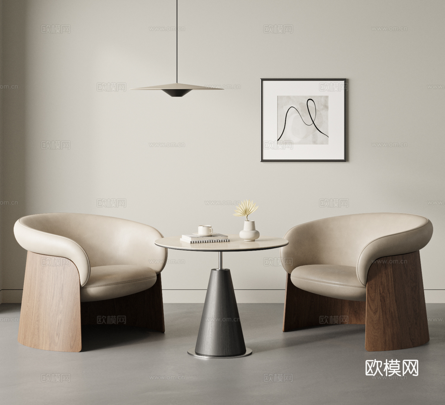 现代洽谈桌椅组合 休闲桌椅 吊灯 洽谈桌 小圆桌 休闲椅3d模型