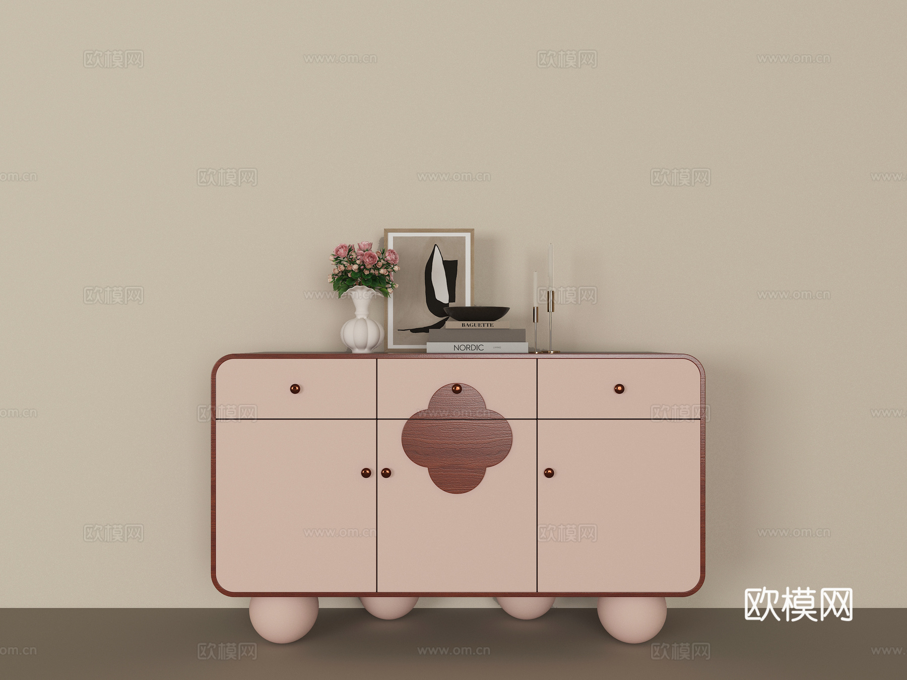 现代奶油风端景柜3d模型