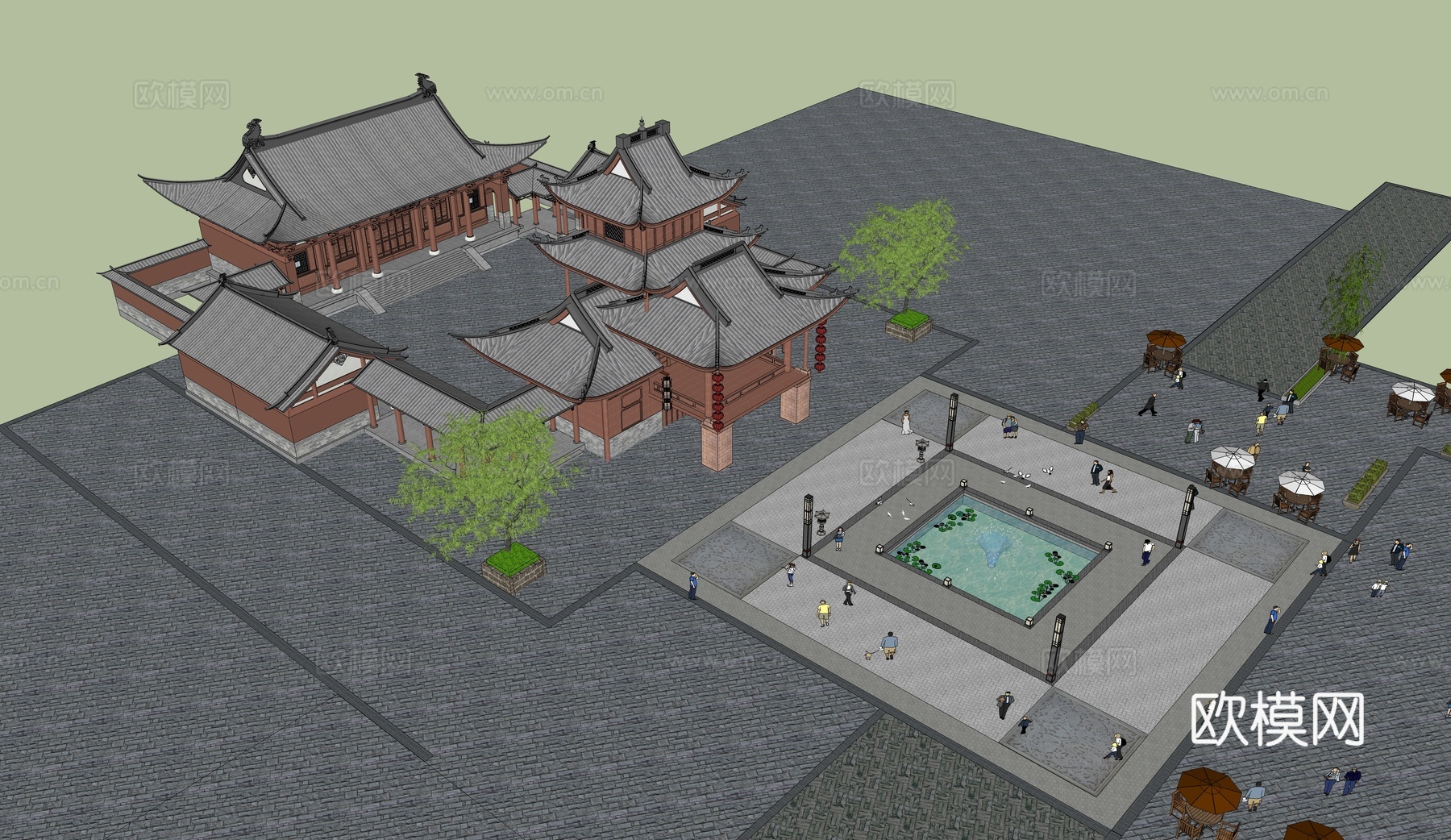 中式庙宇 合园建筑 庭院景观su模型下载（渲染图4）