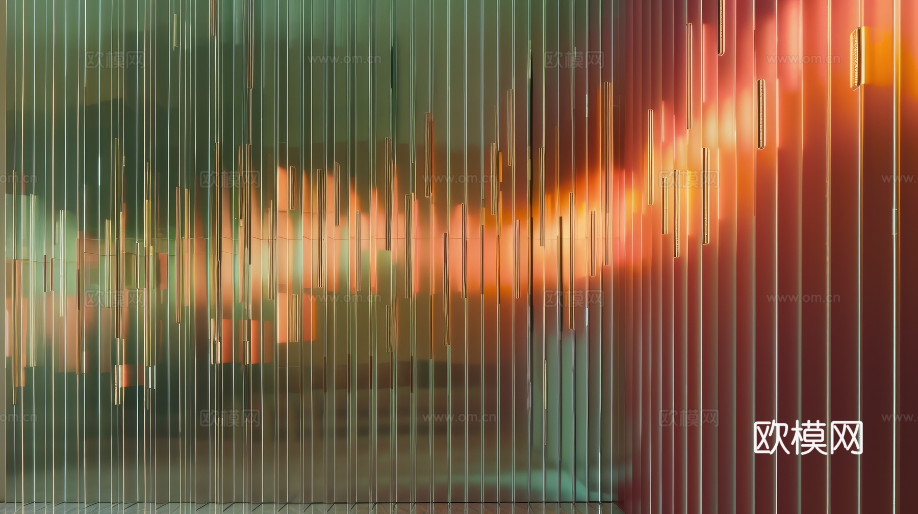 夹丝艺术玻璃幕墙隔断下载（渲染图3）