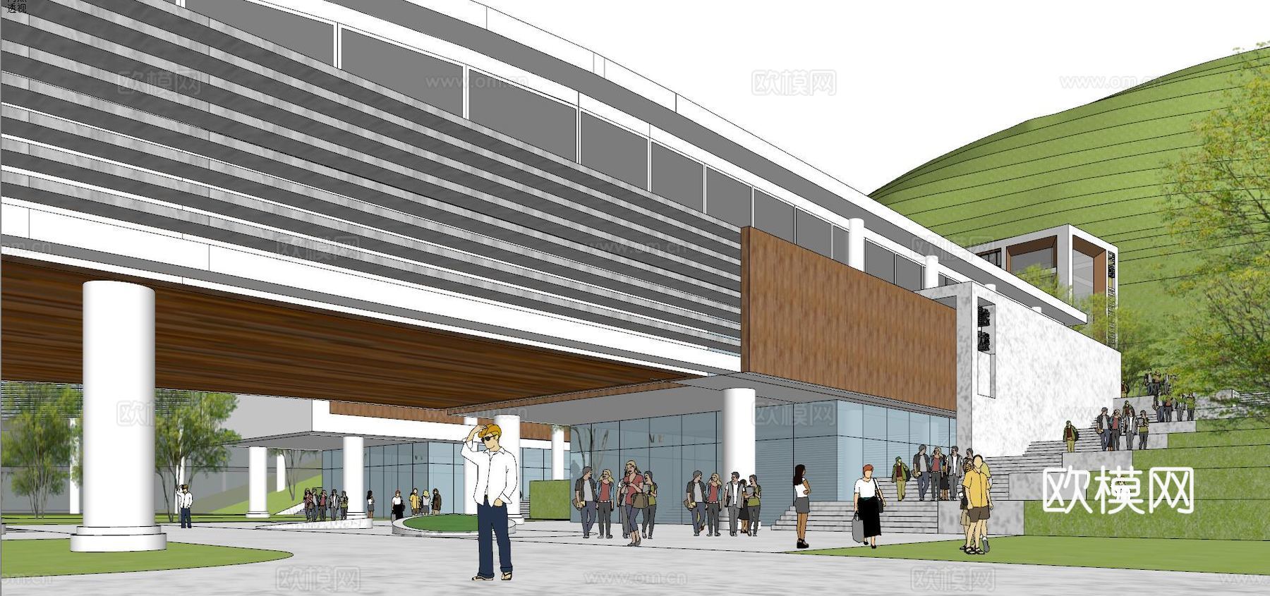县中医院+酒店商业街 山地现代 模型su模型