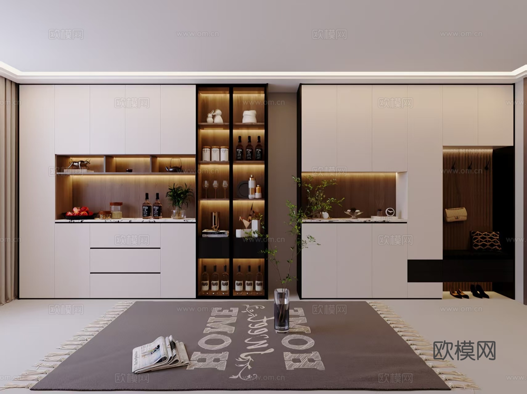 现代鞋柜酒柜组合3d模型