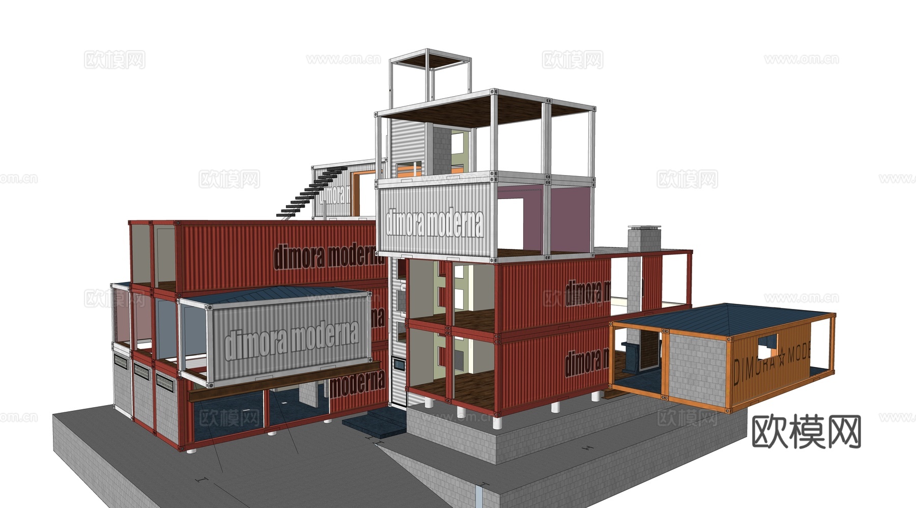 集装箱建筑 集装箱别墅 集装箱休息驿站su模型