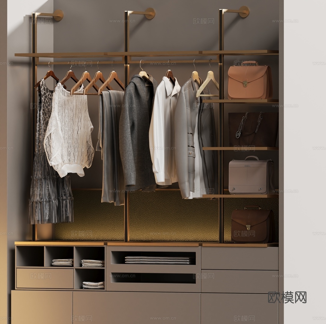 现代开放衣柜衣服3d模型