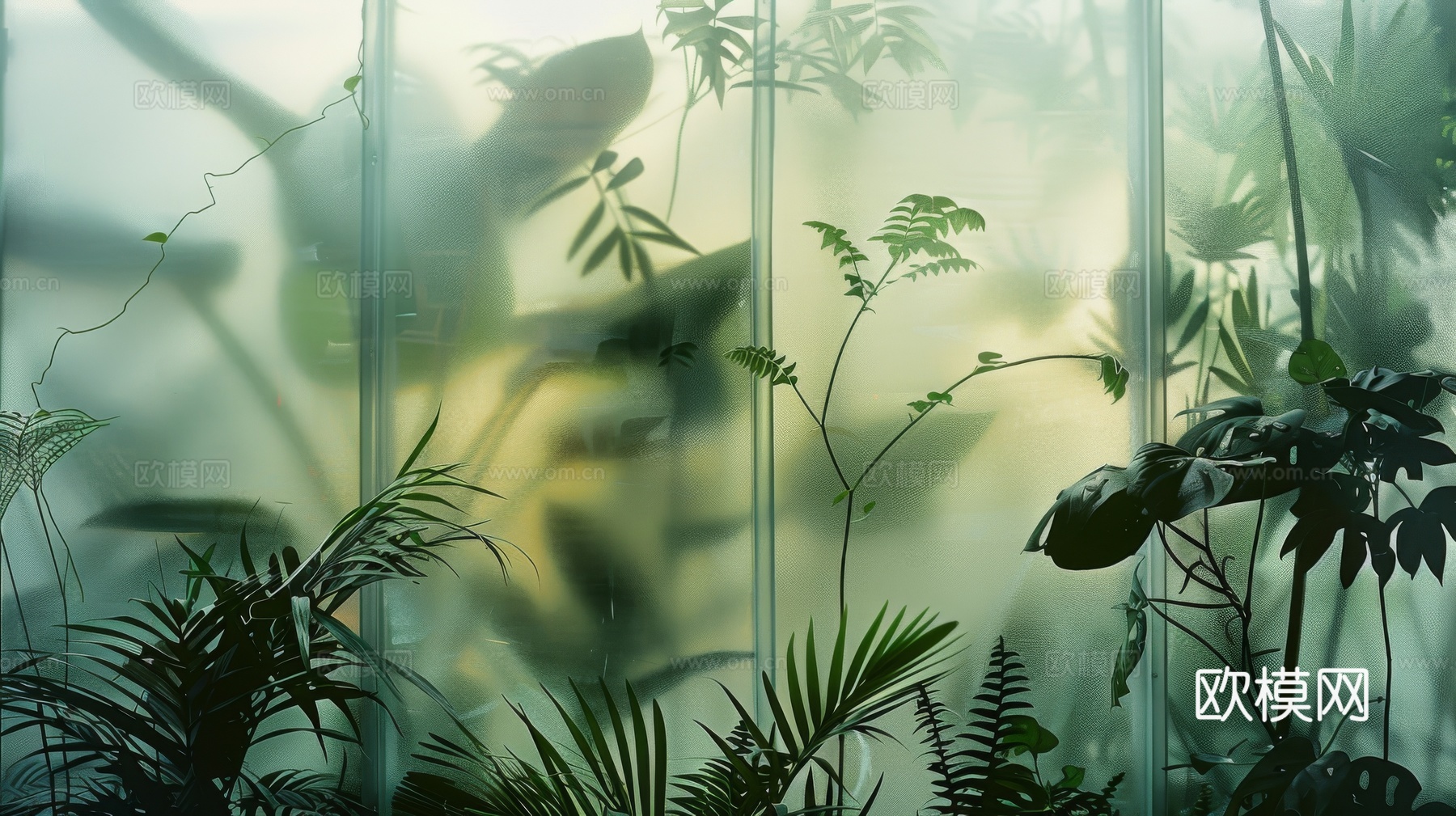 夹丝磨砂玻璃幕墙植物隔断