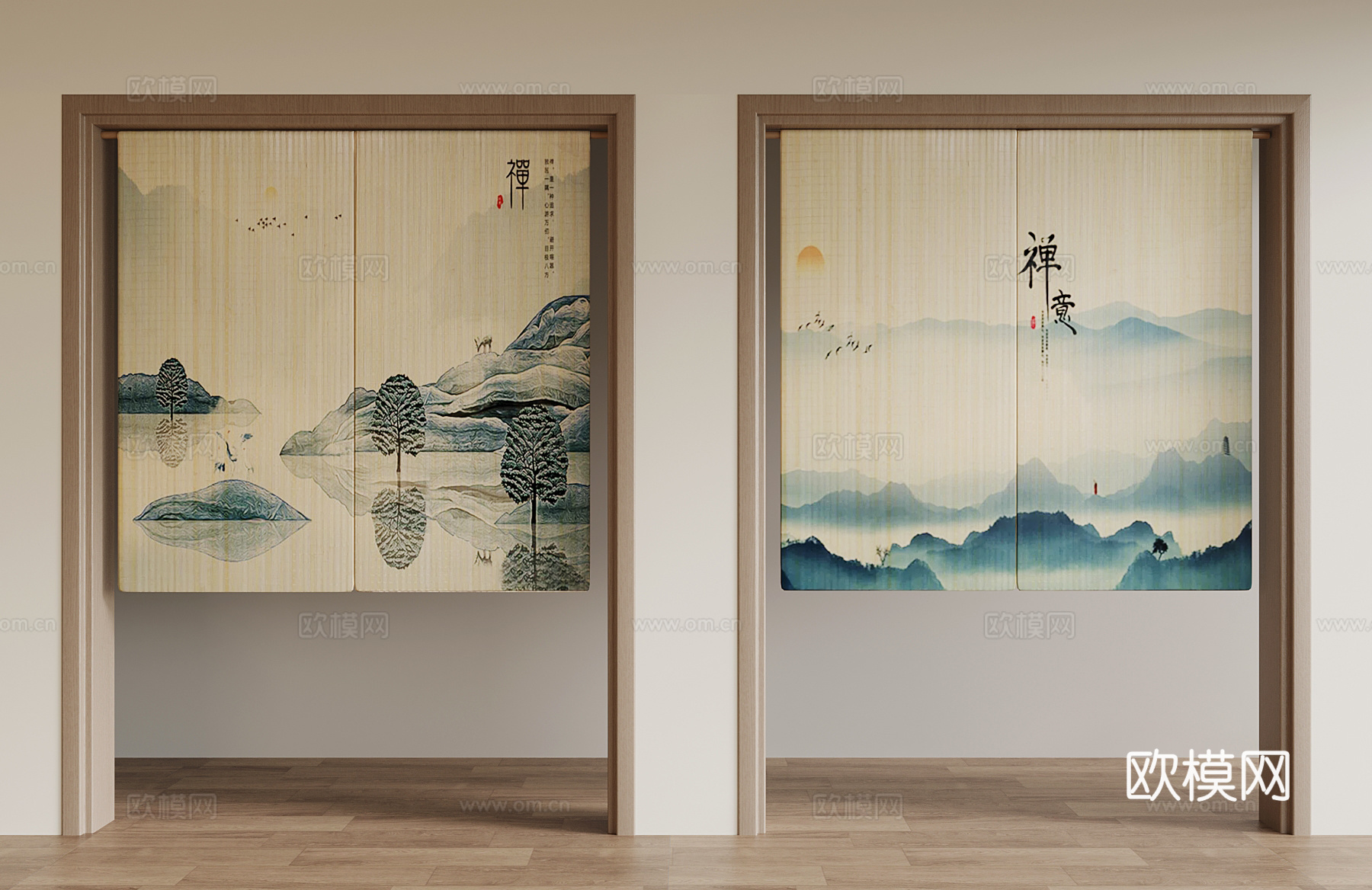 门帘 中式门帘 布帘su模型