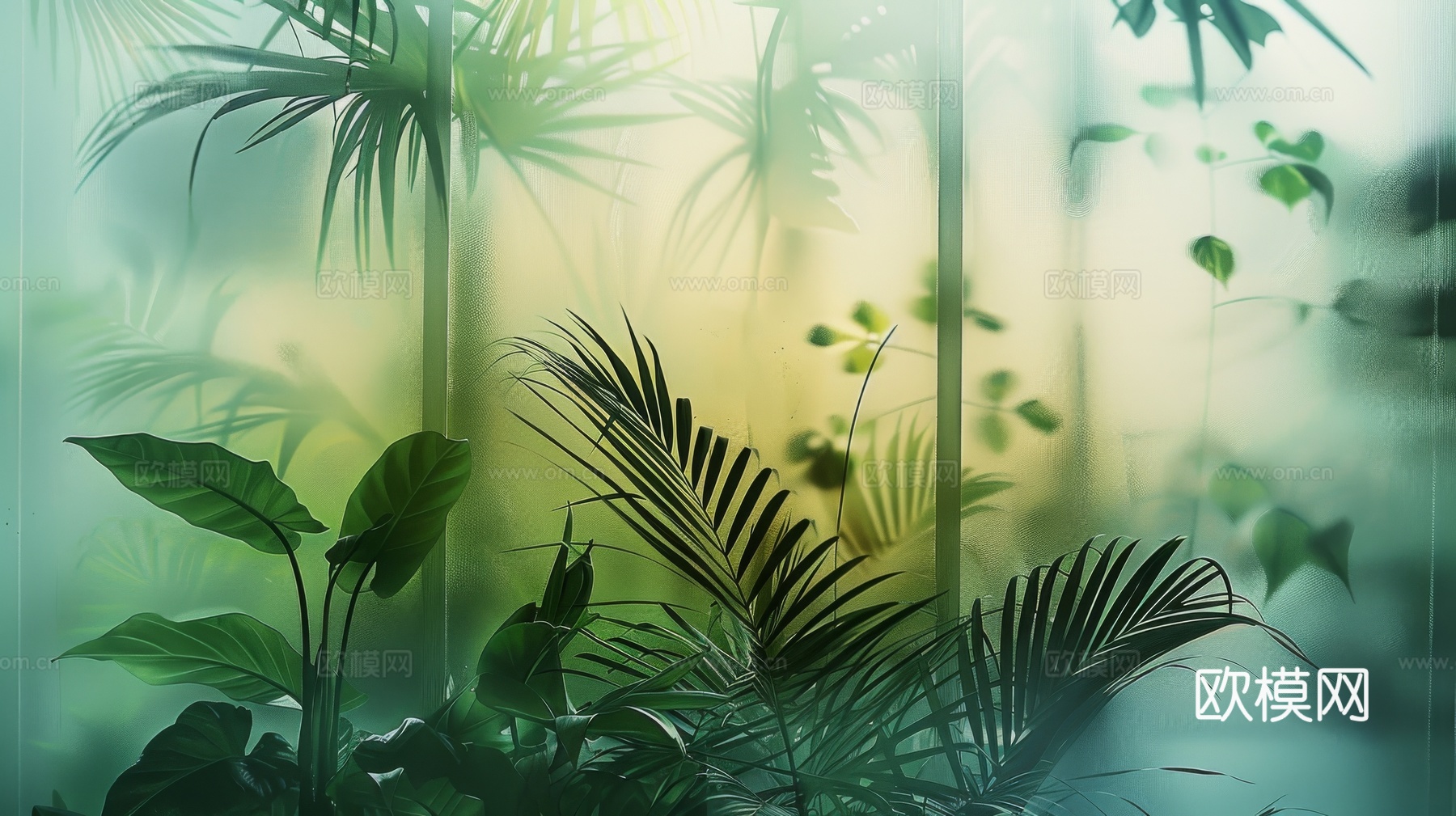 夹丝磨砂玻璃幕墙植物隔断