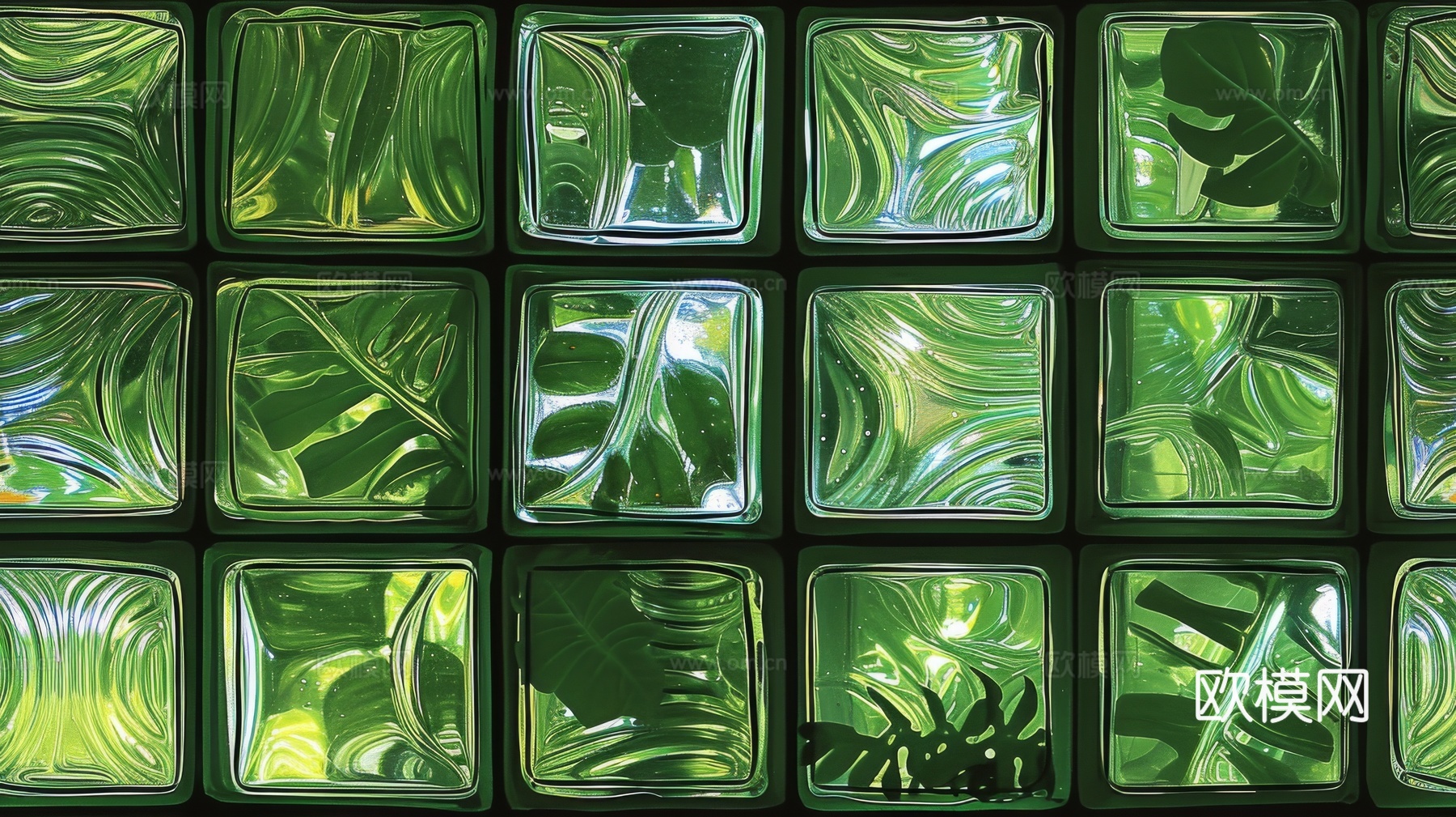 夹丝磨砂玻璃幕墙植物隔断下载（渲染图6）