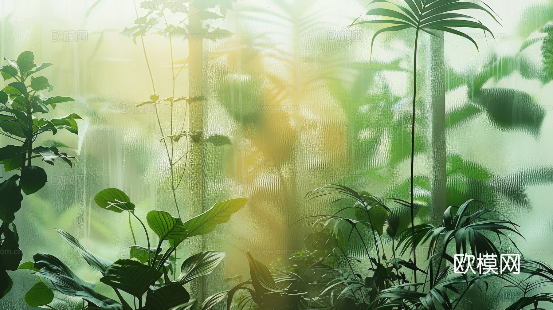 夹丝磨砂玻璃幕墙植物隔断